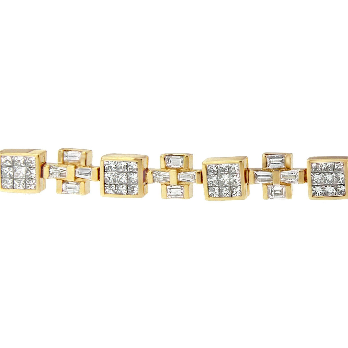 14K Yellow Gold Princess and Baguette Cut Diamond Cubes and Crosses Bracelet (8 1/3 cttw, G-H Color, VS1-VS2 Clarity)