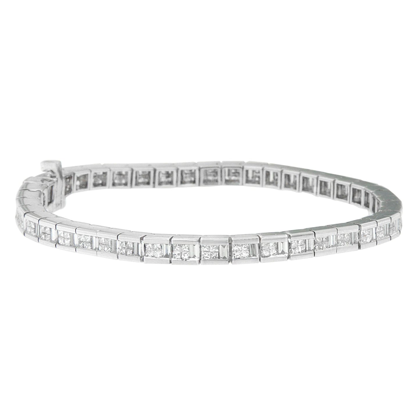 14K White Gold Princess and Baguette Cut Diamond Eternity Bracelet (4 3/8 cttw, G-H Color, VS1-VS2 Clarity)