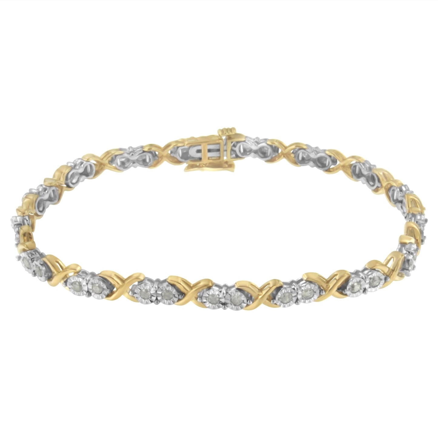 2 Micron 14KT Yellow Gold Plated Sterling Silver Diamond X Link Bracelet (1 cttw, I-J Color, I3-Promo Clarity)