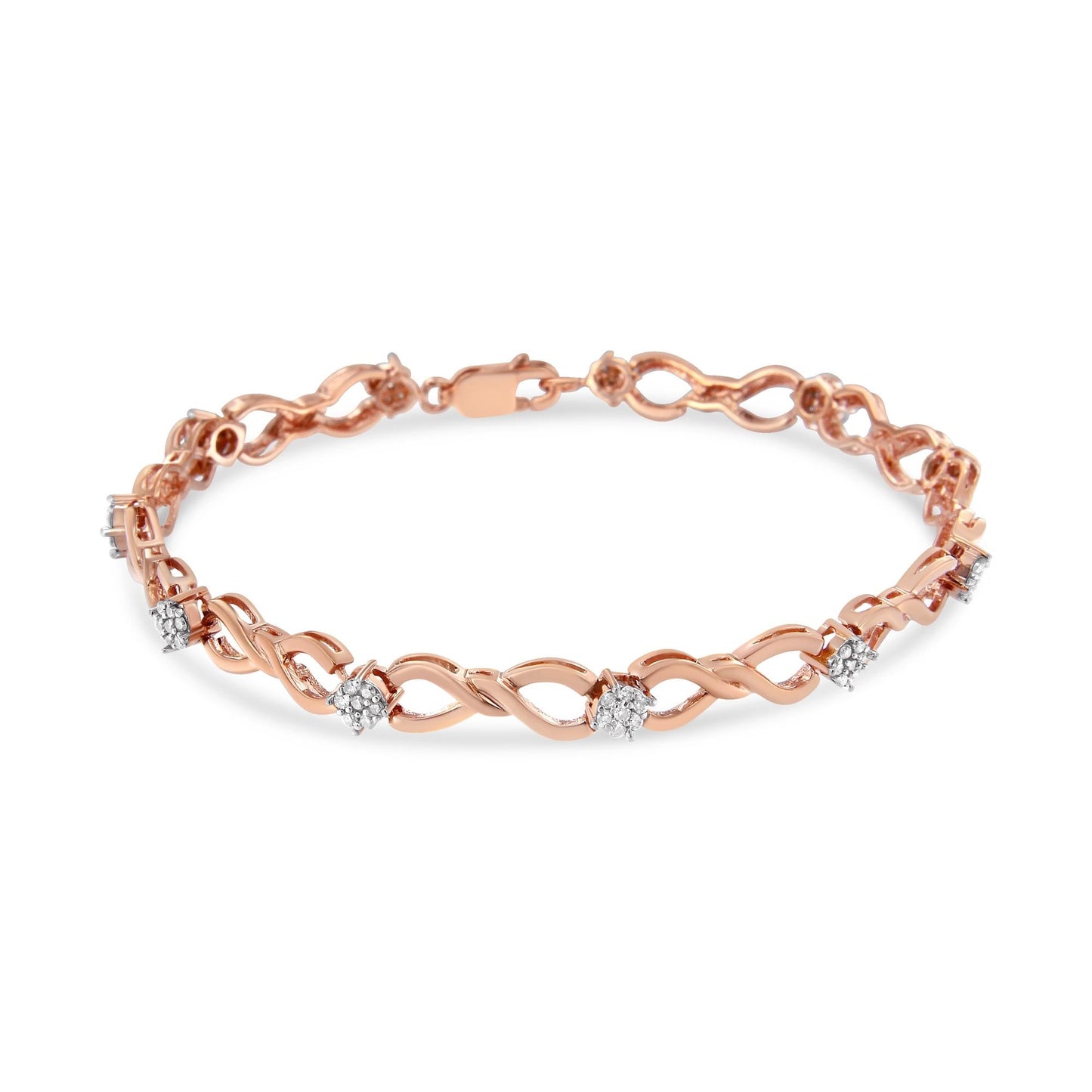 10K Rose Gold 1/2 cttw Diamond Cluster and Infinity Weave Link Bracelet (H-I Color, I2-I3 Clarity) - Size 7"