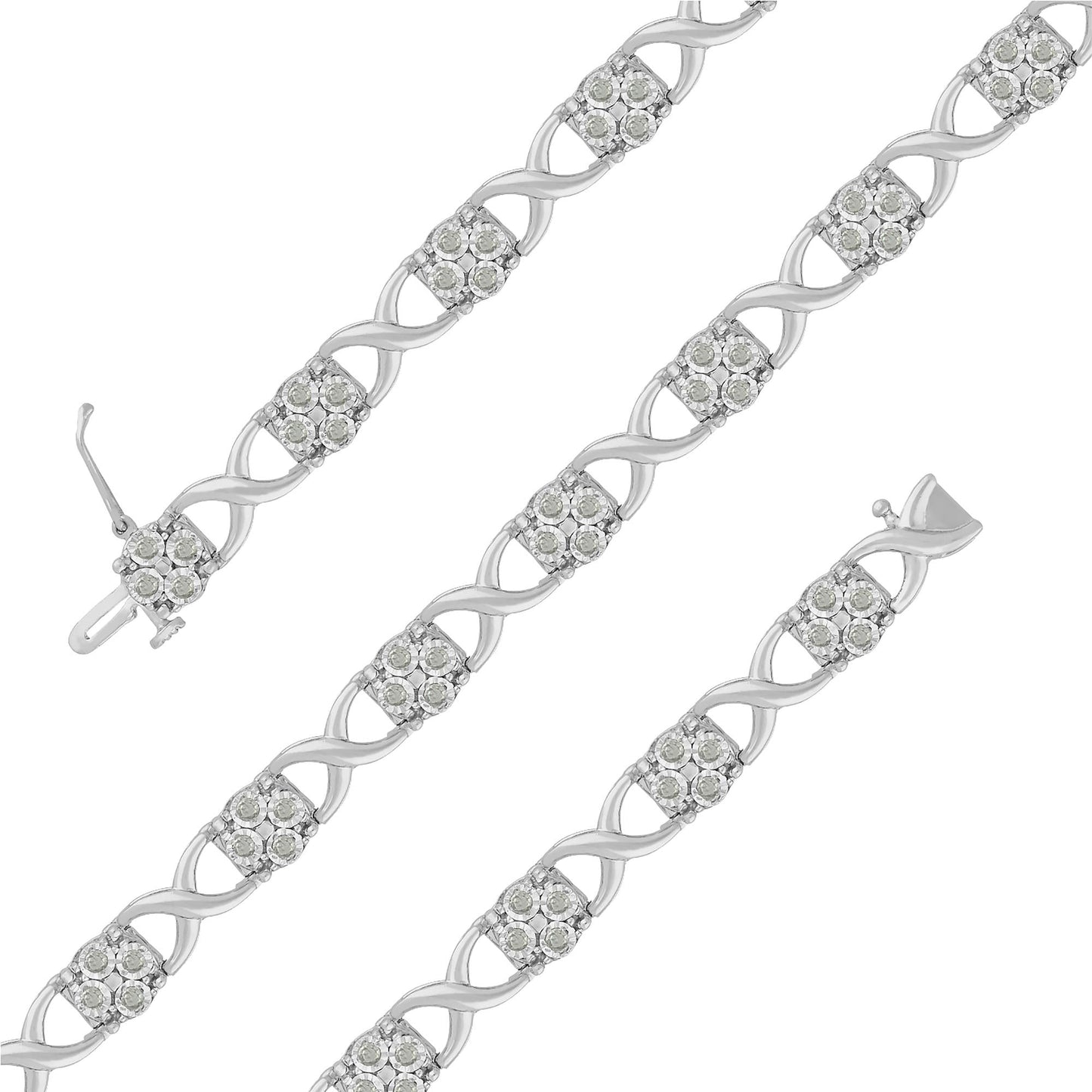 Sterling Silver Rose-Cut Diamond Love Locks Link Bracelet (1.00cttw,I-J color,I3-Promo clarity)