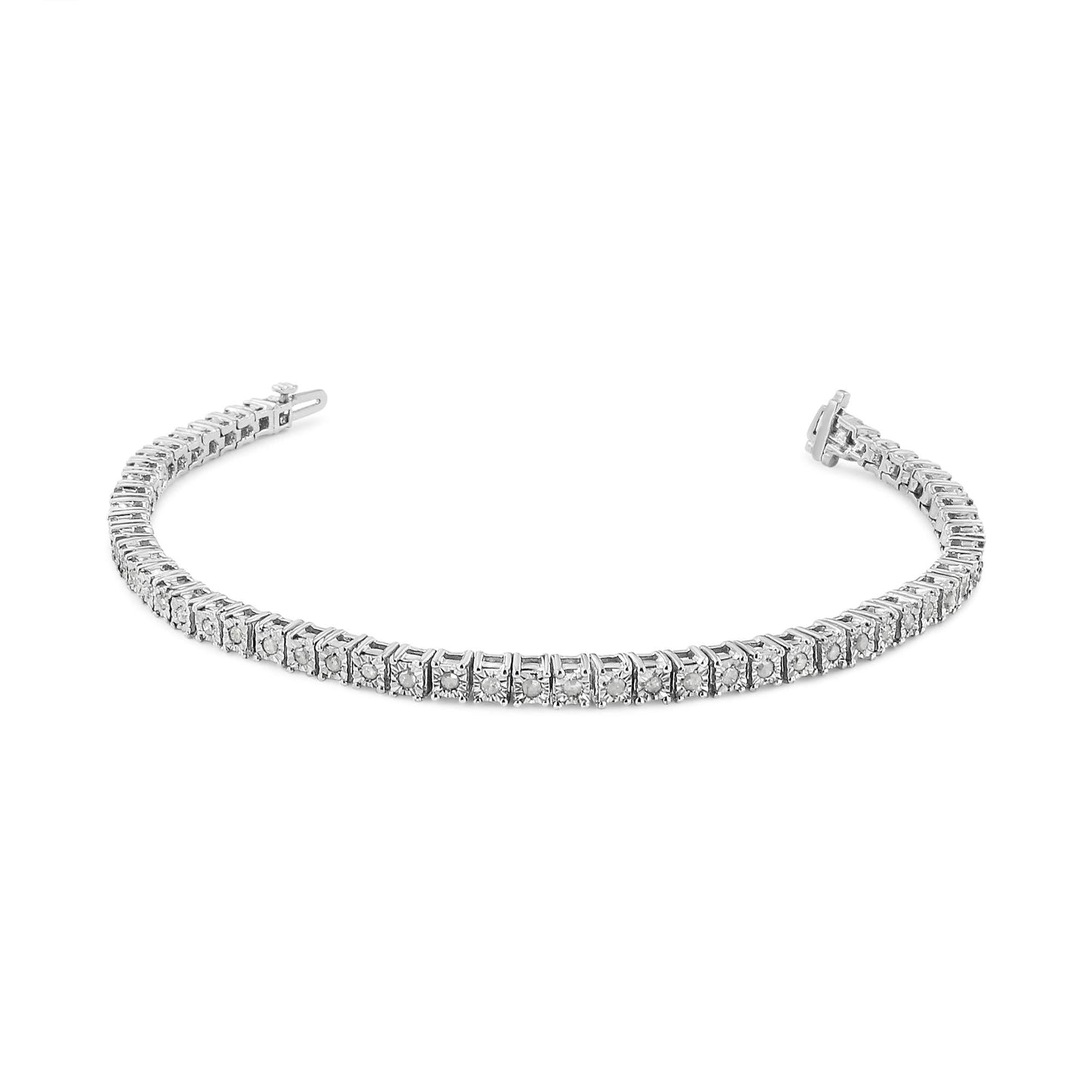 .925 Sterling Silver 1.0 Cttw Diamond Square Frame Miracle-Set Tennis Bracelet (I-J Color, I3 Clarity) - 8"