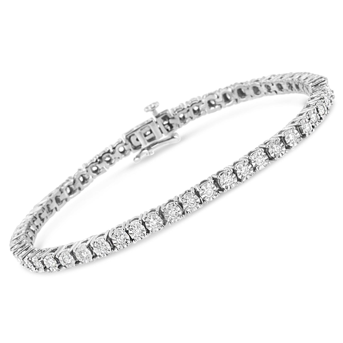 .925 Sterling Silver Lab Grown Diamond Illusion-Set Miracle Plate Tennis Bracelet - 7.25" Inches