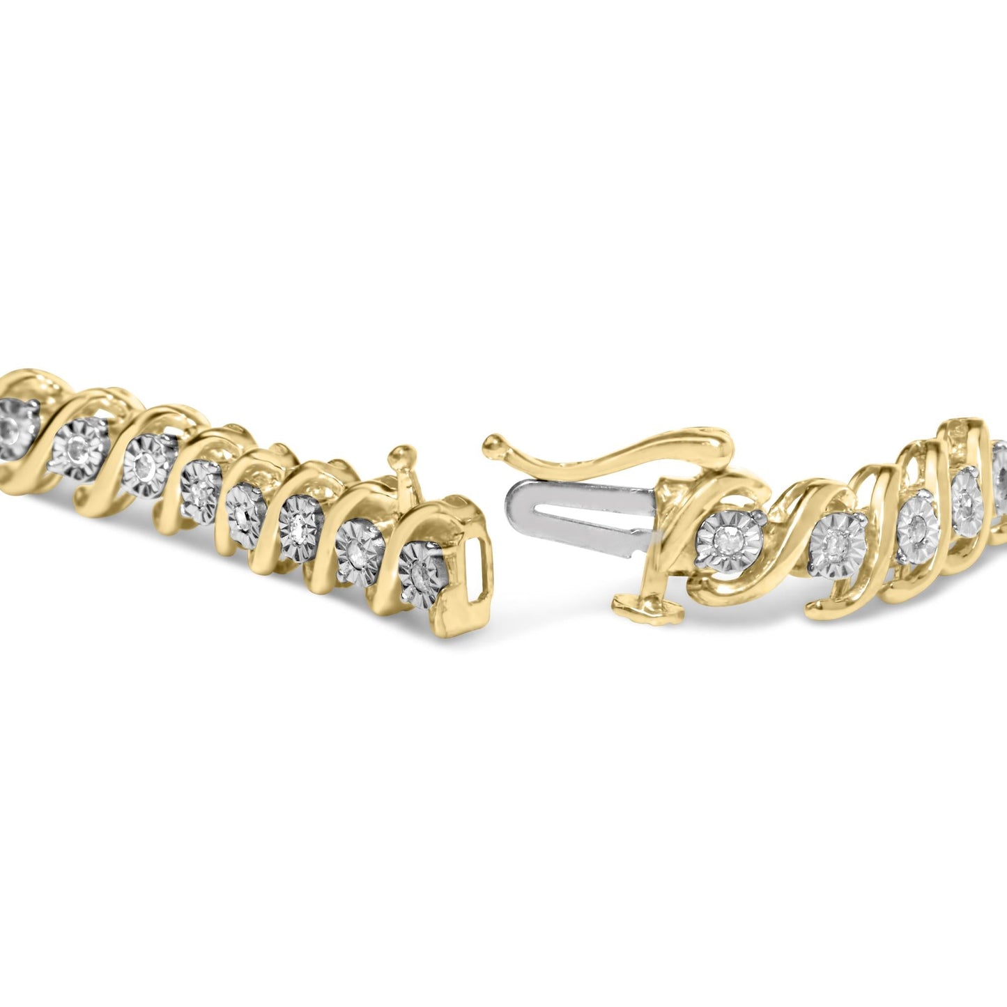 14K Yellow Gold Plated .925 Sterling Silver 1/2 Cttw Round Miracle-Set Diamond S-Curve Tennis Bracelet (I-J Color, I3 Clarity) - 7"