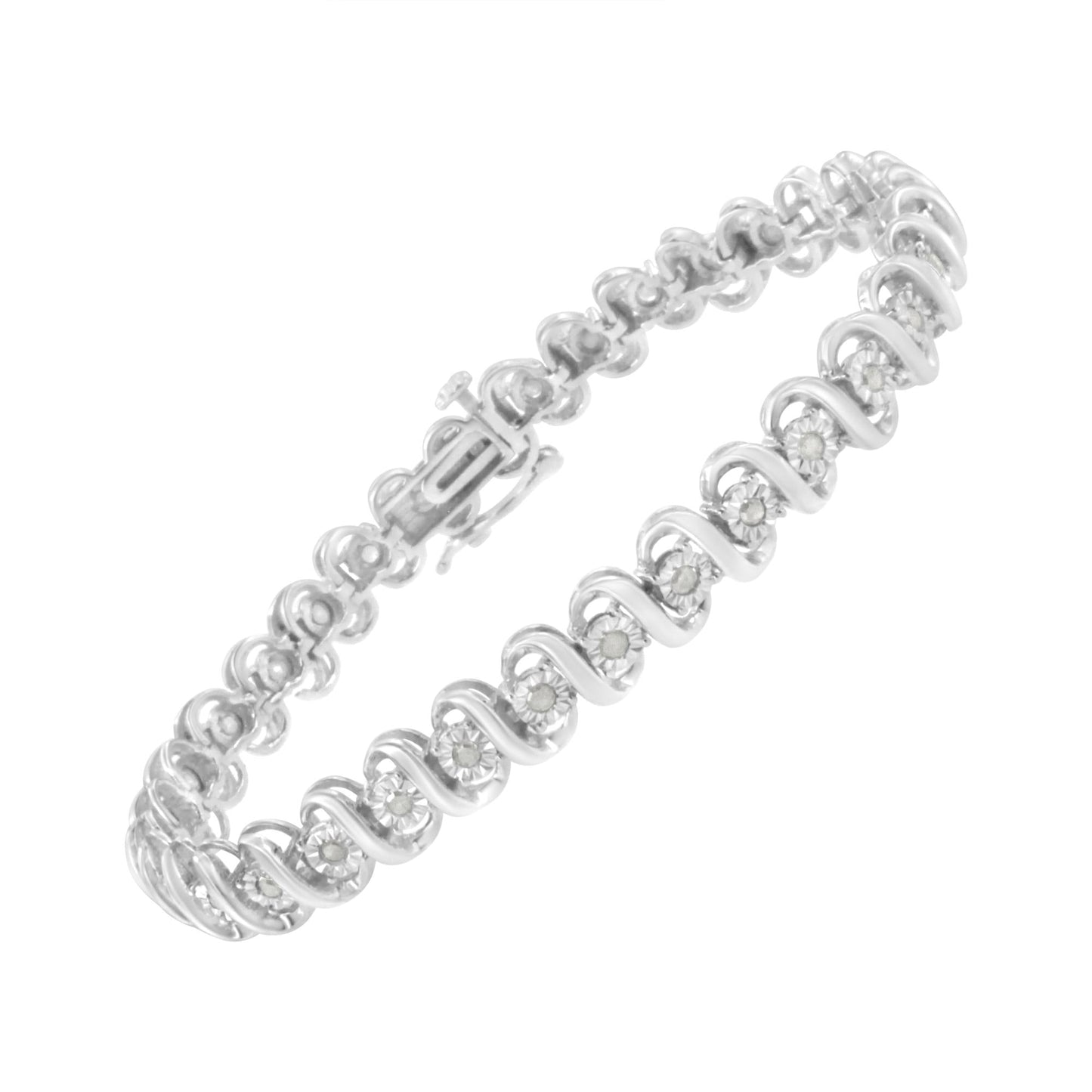 .925 Sterling Silver 1.0 cttw Miracle-Set Round-Cut Diamond "S" Link Tennis Bracelet (I-J Color, I3 Clarity) - Size 7.25"