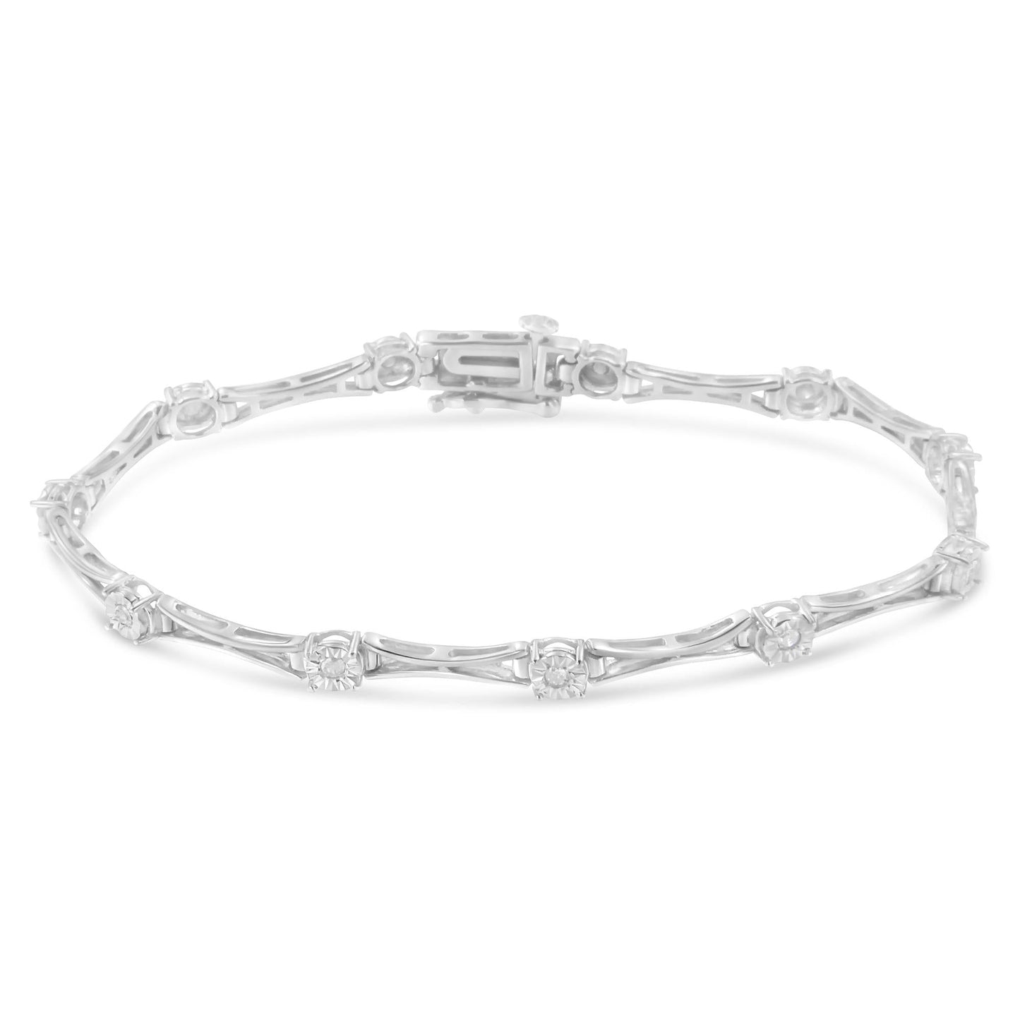 .925 Sterling Silver 1/4 Cttw Diamond Miracle-Set Flared-Bar 7" Link-Style Tennis Bracelet (I-J Color, I3 Clarity)