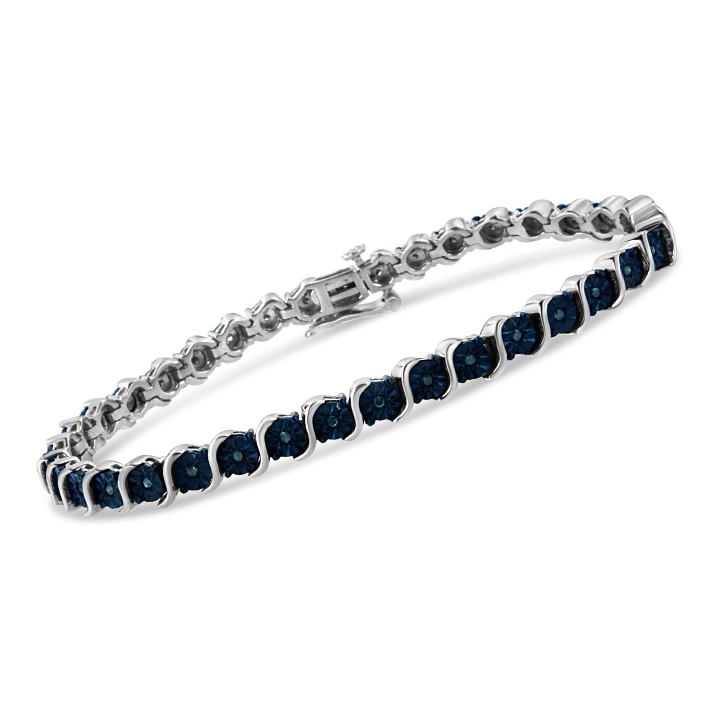 .925 Sterling Silver 1/4 Cttw Treated Blue Diamond Tennis 7" Bracelet (Blue Color, I1-I2 Clarity)