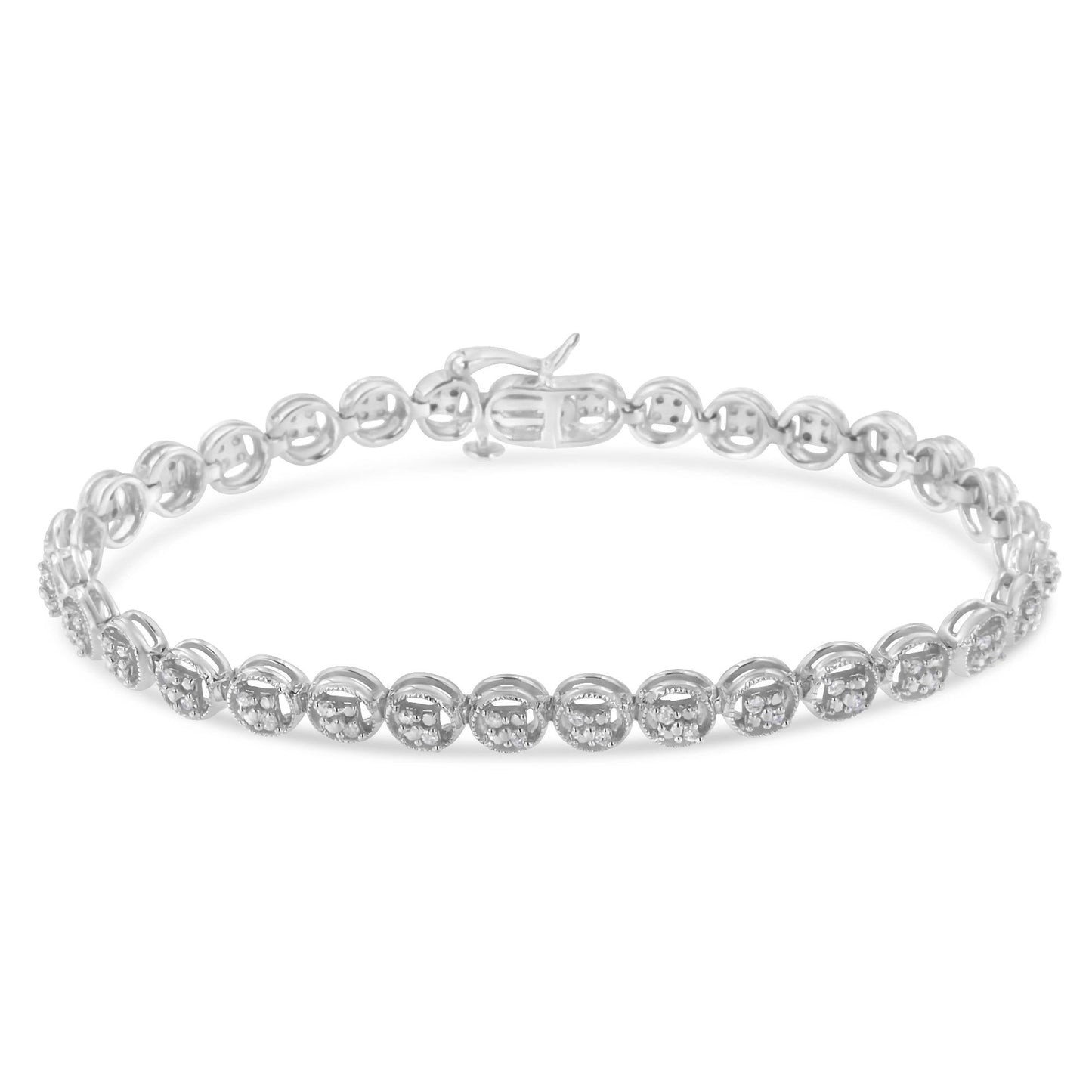 .925 Sterling Silver 1/4 Cttw Diamond 7" Open Circle Wheel Link Tennis Bracelet (I-J Color, I2-I3 Clarity)