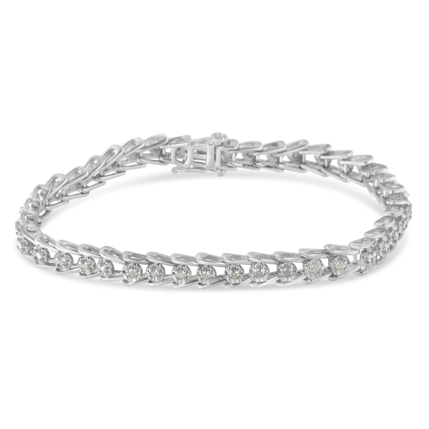 Sterling Silver Rose-cut Diamond Wave link Bracelet (1 cttw, I-J Color, I3 Clarity)