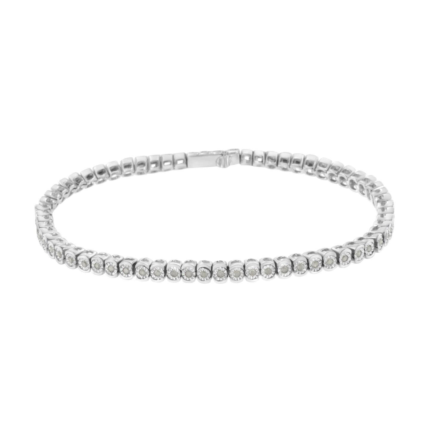 .925 Sterling Silver ½ Cttw Miracle-Set Diamond Round Half Bezel 7” Tennis Bracelet (I-J Color, I2-I3 Clarity)