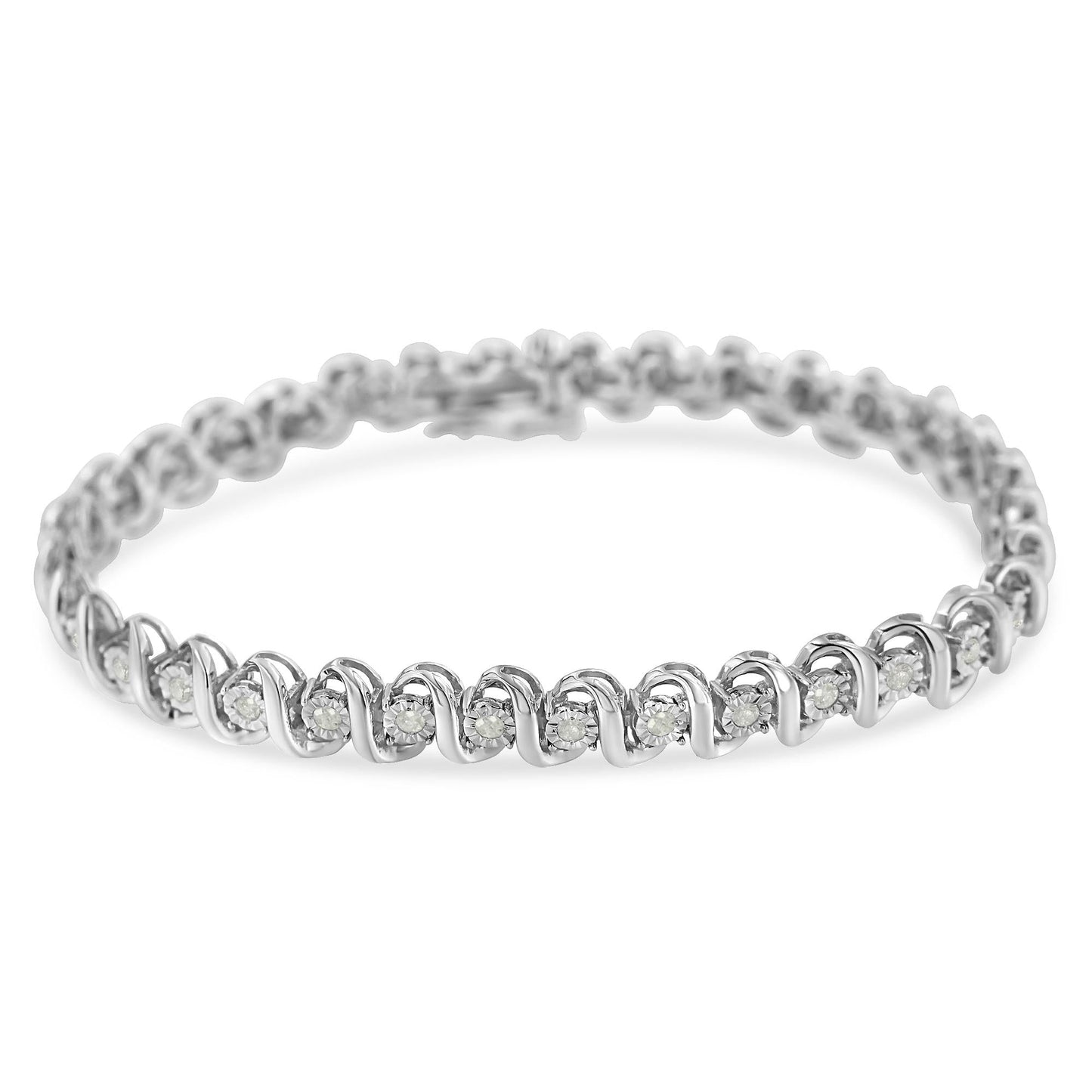 .925 Sterling Silver 1.0 cttw Miracle-Set Round Diamond S-Link Tennis Bracelet (I-J Color, I3 Clarity) -7"