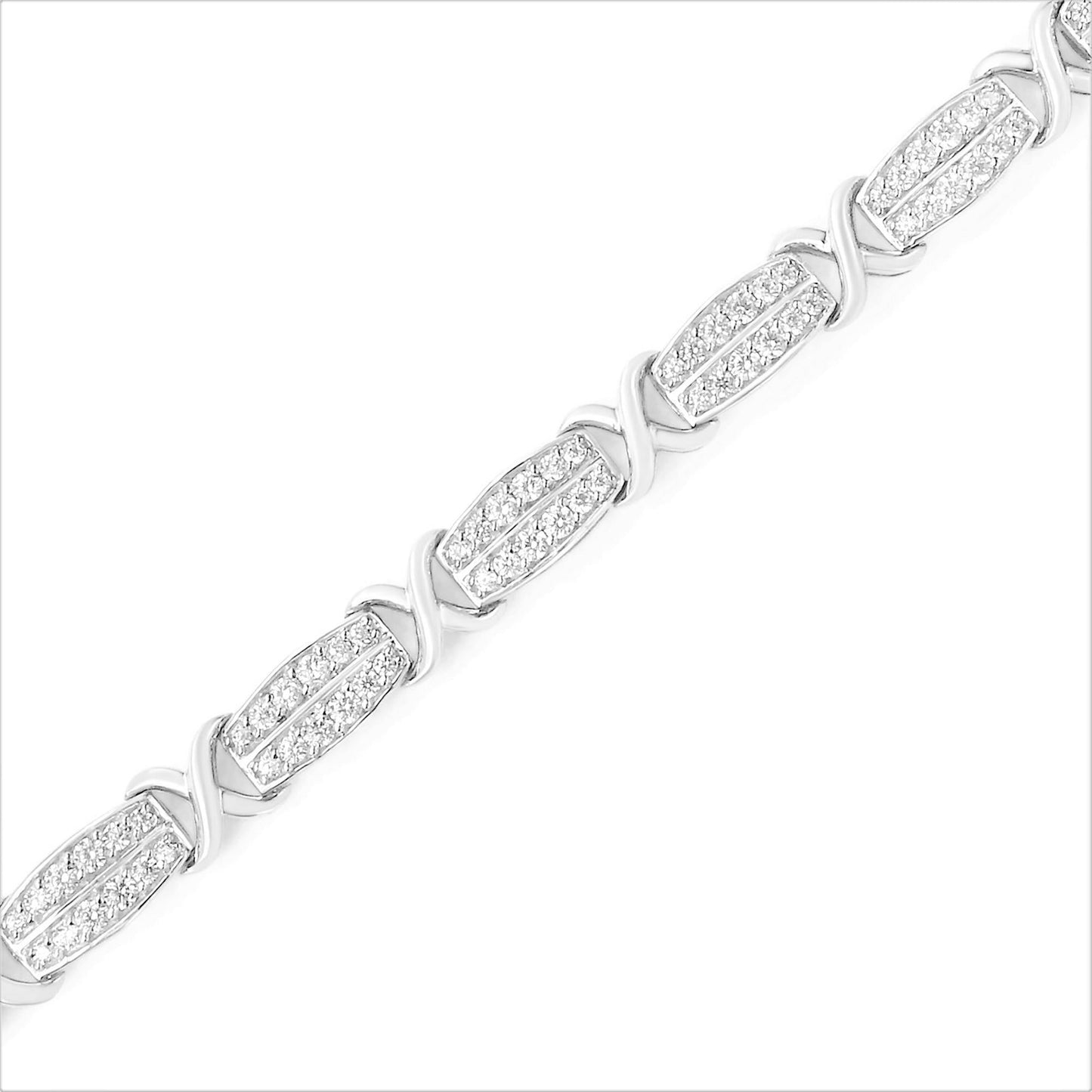 .925 Sterling Silver 2.0 cttw Diamond 2 Row X-Link Bracelet (I-J Color, I3 Clarity) -7"