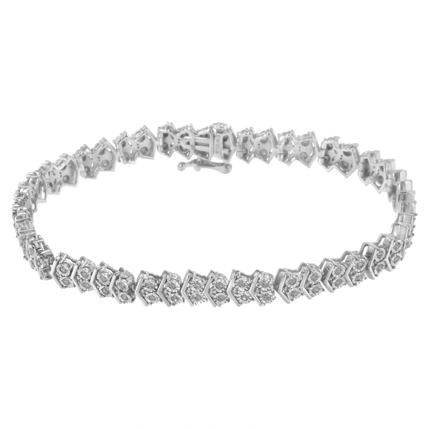 .925 Sterling Silver 1.0 cttw Diamond "Arrow" Shape Tennis Link Bracelet (I-J Color, I3 Clarity) -7.25"