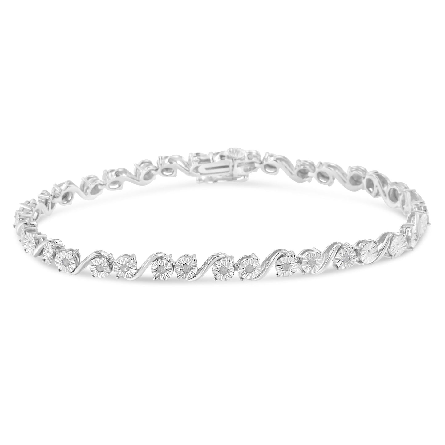 .925 Sterling Silver 1/10 Cttw Round Diamond "S" Link Miracle Plate Tennis Bracelet (I-J Color, I3 Clarity) - 7-1/4"