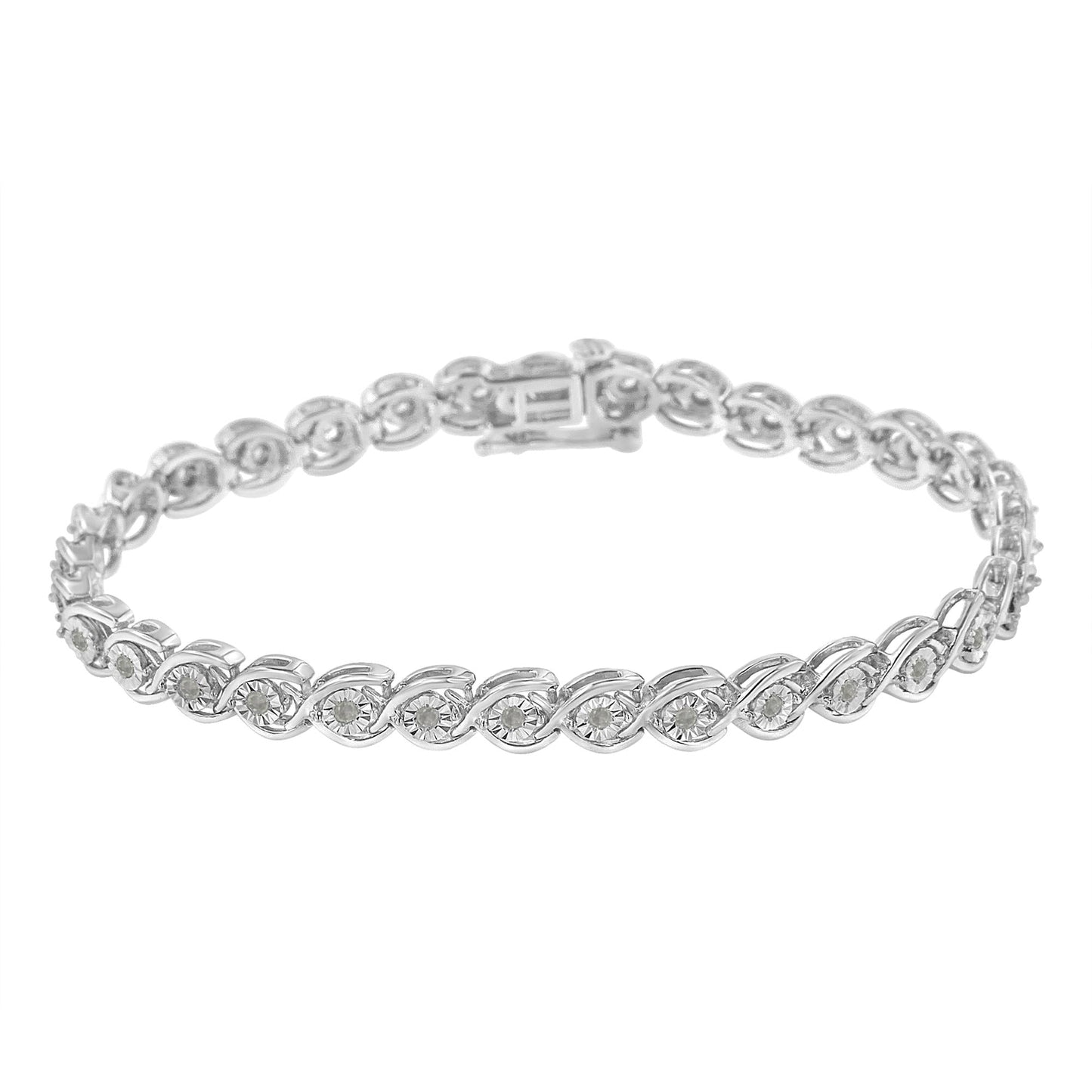 .925 Sterling Silver 1/2 Cttw Diamond Criss-Cross Miracle-Set 7" Link Bracelet (I-J Color, I2-I3 Clarity)