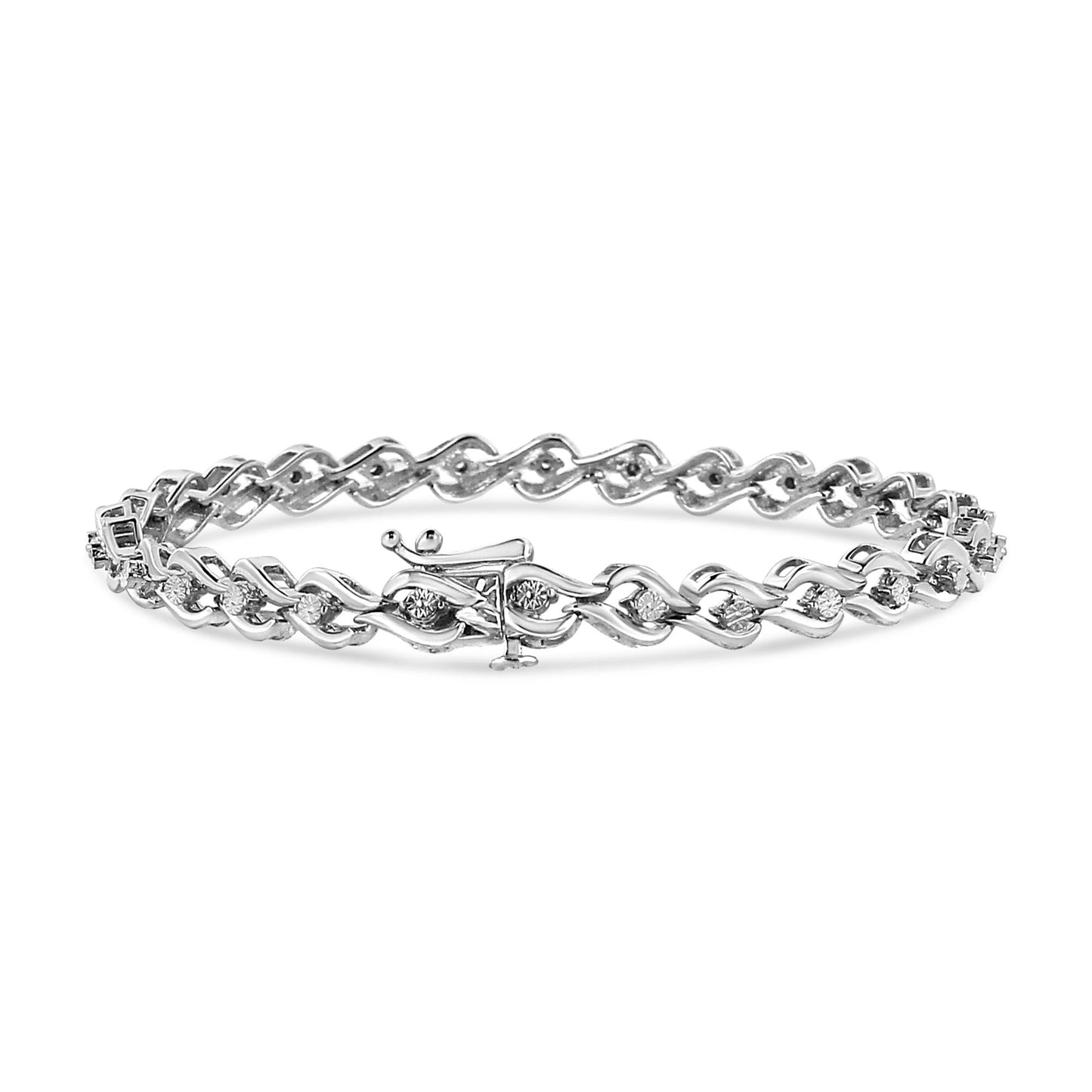 .925 Sterling Silver 1/10 Cttw Round-Cut Diamond Link Bracelet (I-J Color, I3 Promo Clarity) - 7.25"