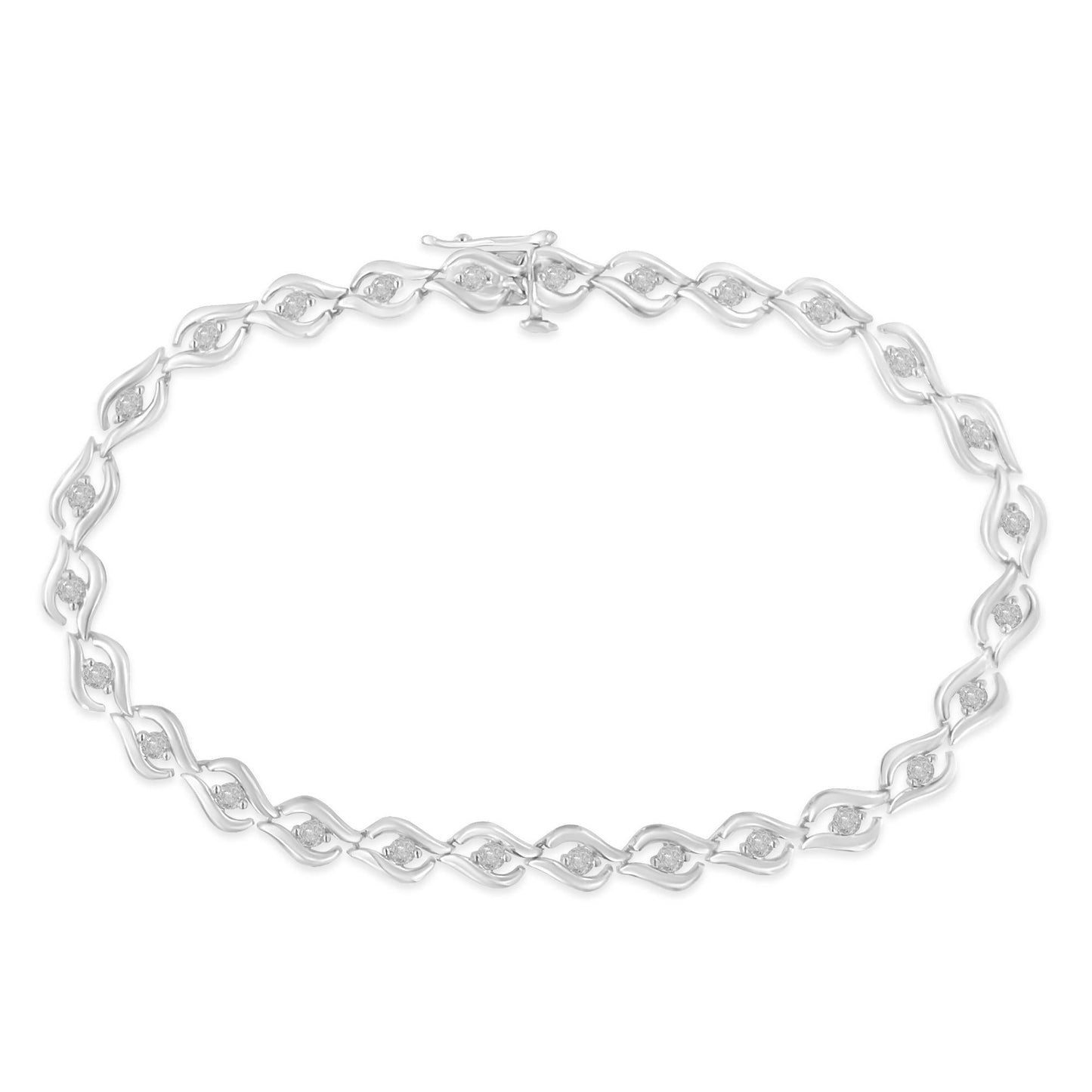 .925 Sterling Silver 1/2 Cttw Rose Cut Diamond Almond Shape Link Tennis Bracelet (I-J Color, I3 Clarity) - 7”