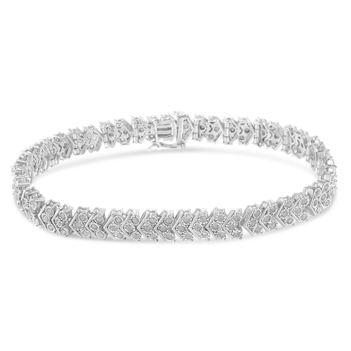 .925 Sterling Silver 2.0 Cttw Diamond Miracle-Set Nested Chevron Link 7" Tennis Bracelet (I-J Color, I3 Clarity)