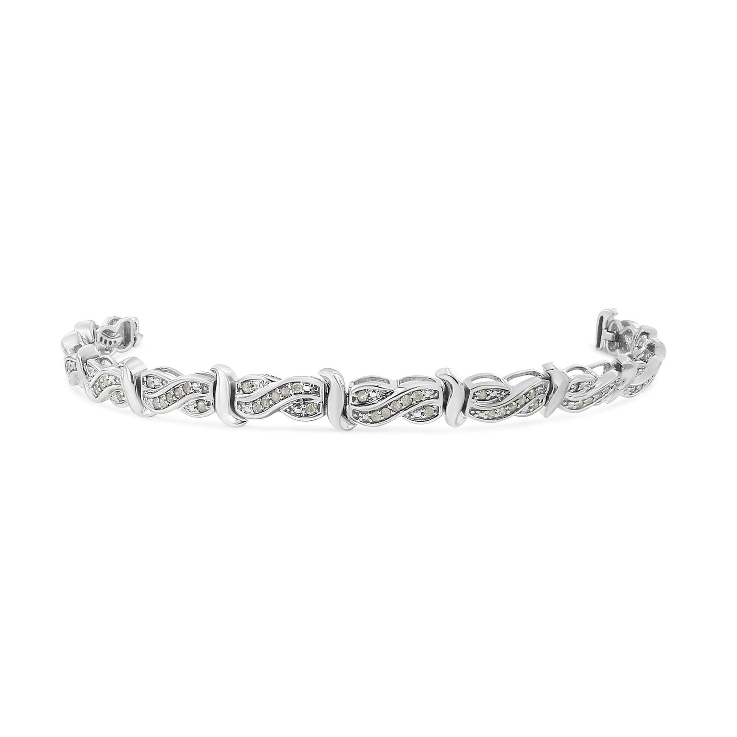 .925 Sterling Silver 1.0 Cttw Diamond Infinity & S Link Tennis Bracelet (I-J Color, I3 Clarity) - 7-1/4”