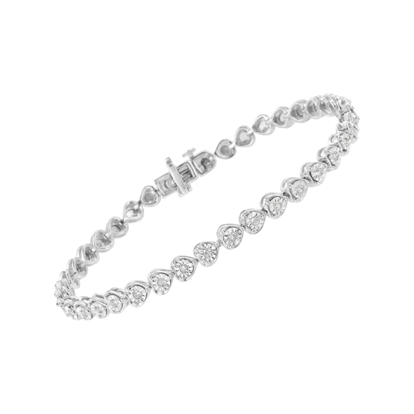 .925 Sterling Silver 1/3 cttw Miracle Set Round-Cut Diamond Heart Link Tennis Bracelet (I-J Color, I2-I3 Clarity) - Size 7"