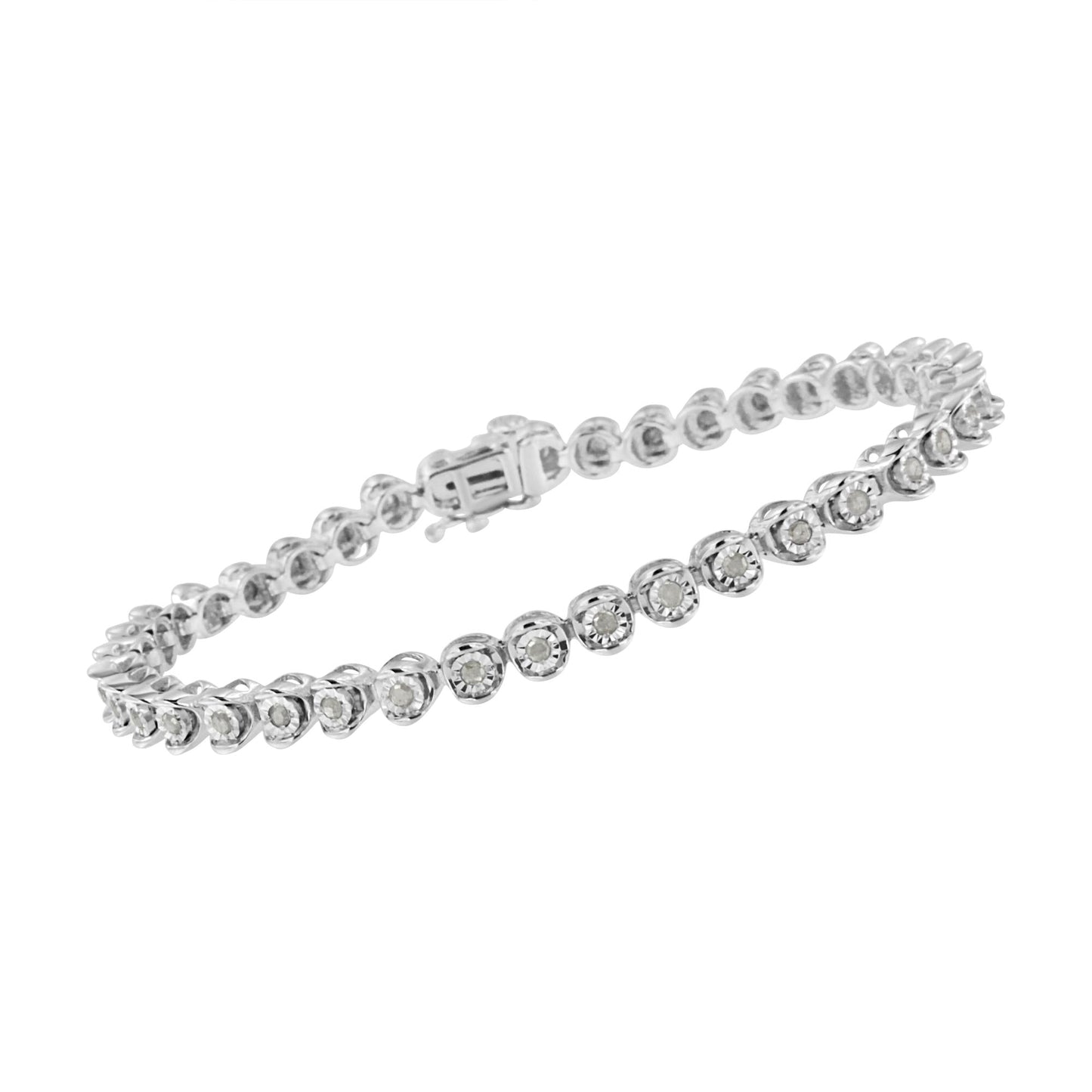 .925 Sterling Silver Miracle-Set Diamond Round Miracle Plate Tennis Bracelet (1 cttw, I-J Color, I3 Clarity) - Size 7.25"