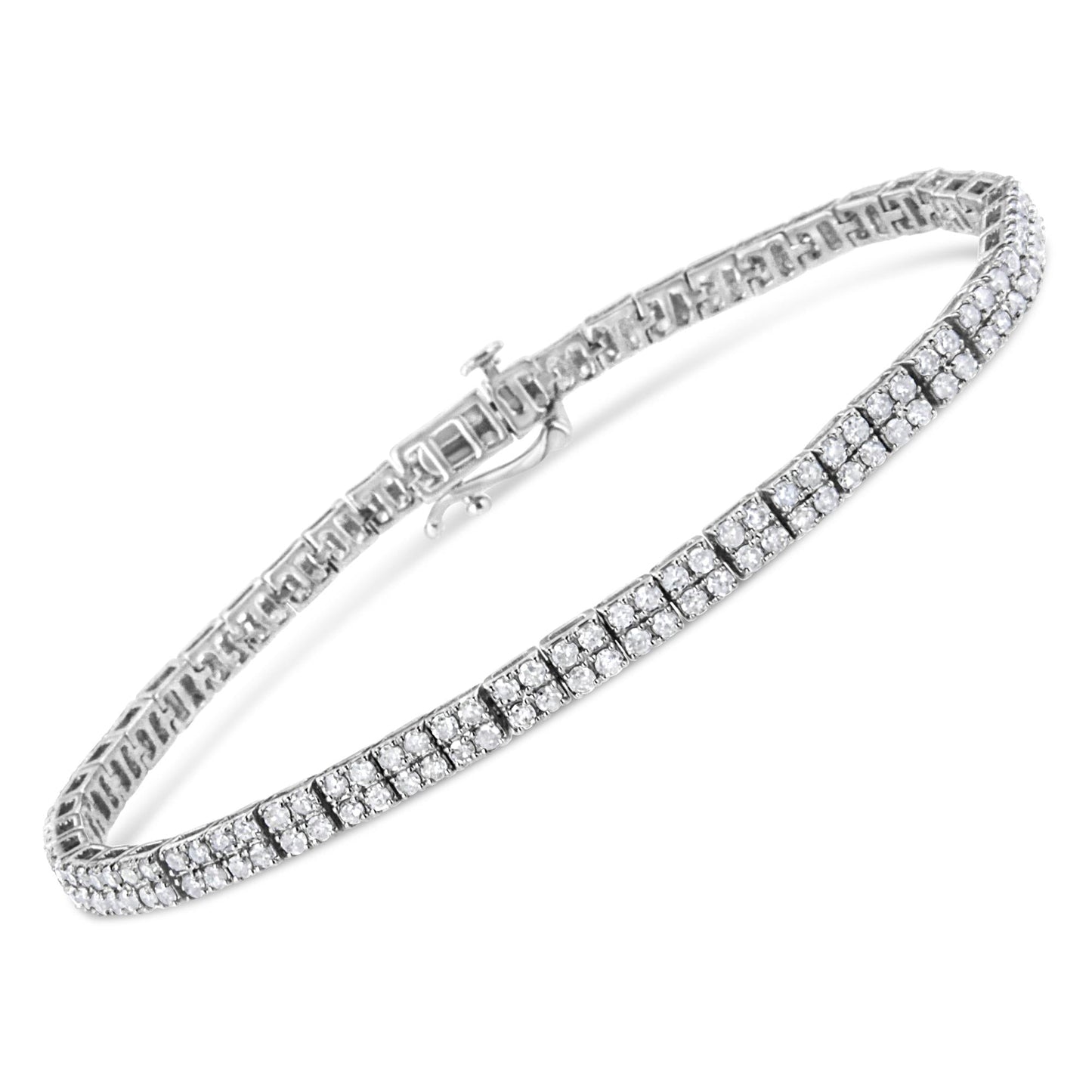 .925 Sterling Silver 3.0 Cttw Prong-Set Round Diamond 2 Row Link Tennis Bracelet (I-J Color, I3 Clarity) - 7.25"