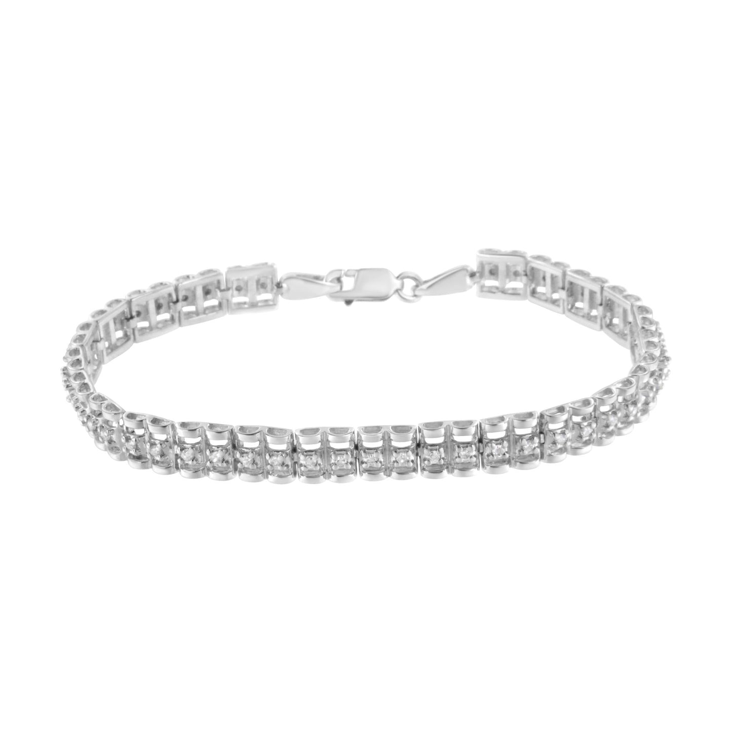 .925 Sterling Silver 1/4 cttw Round-Cut Diamond Double-Link Tennis Bracelet (I-J Clarity, I2-I3 Color) - Size 7"