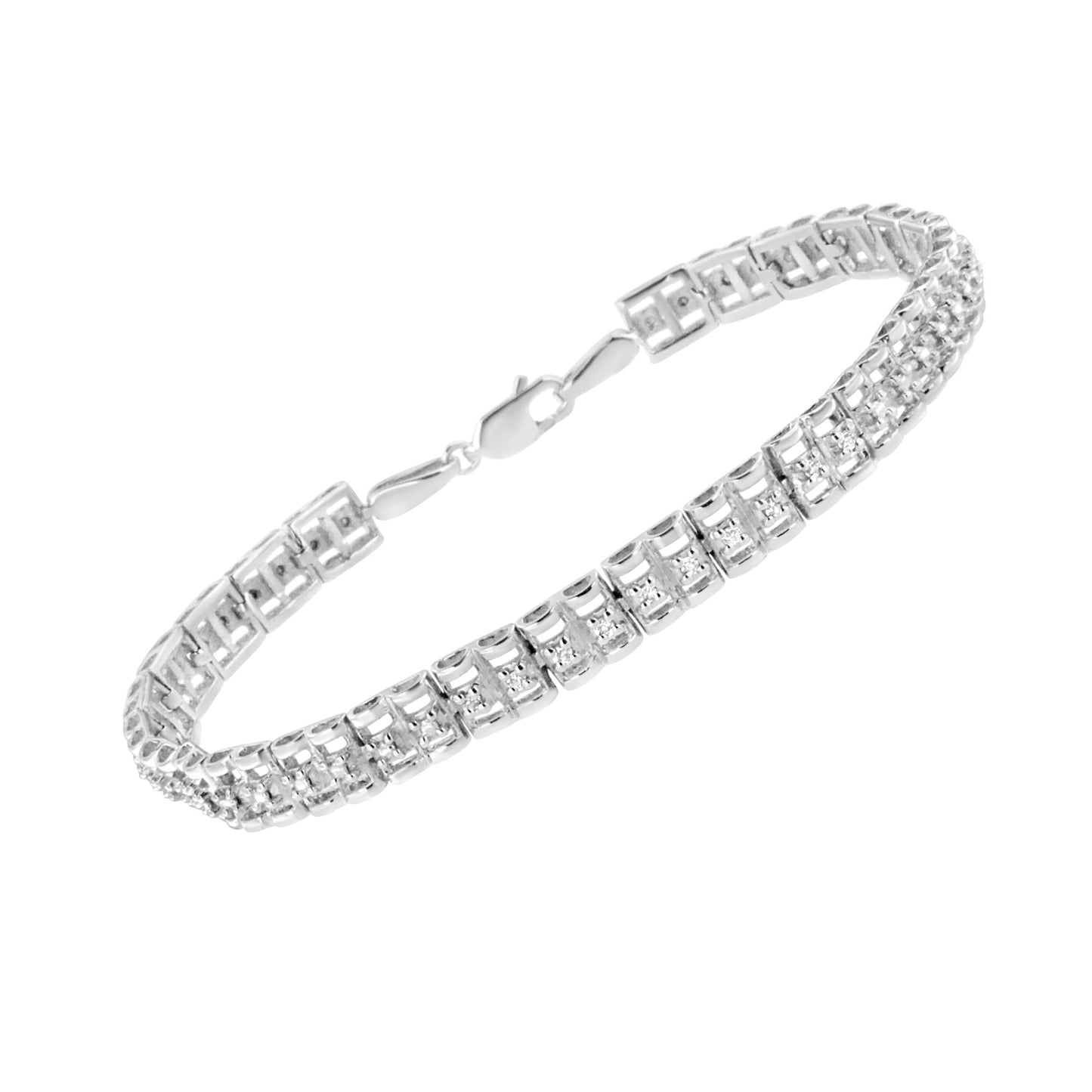 .925 Sterling Silver 1/10 Cttw Diamond Double-Link 7" Rolex Tennis Bracelet (I-J Color, I3 Clarity) - 7.25"