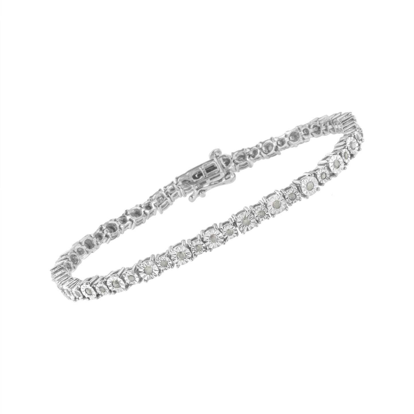 .925 Sterling Silver 1.0 Cttw Miracle-Set Diamond Alternating Graduated Link Tennis Bracelet (I-J Color, I3 Clarity) - 7.5"