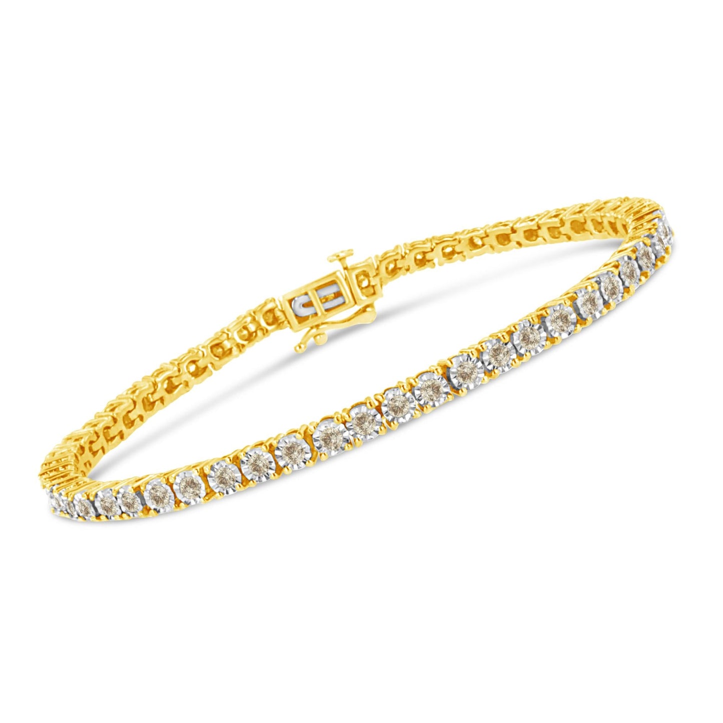 14K Yellow Gold Plated .925 Sterling Silver 3.0 Cttw Miracle-Set Diamond Tennis Bracelet (L-M Color, I2-I3 Clarity) - 7.25"