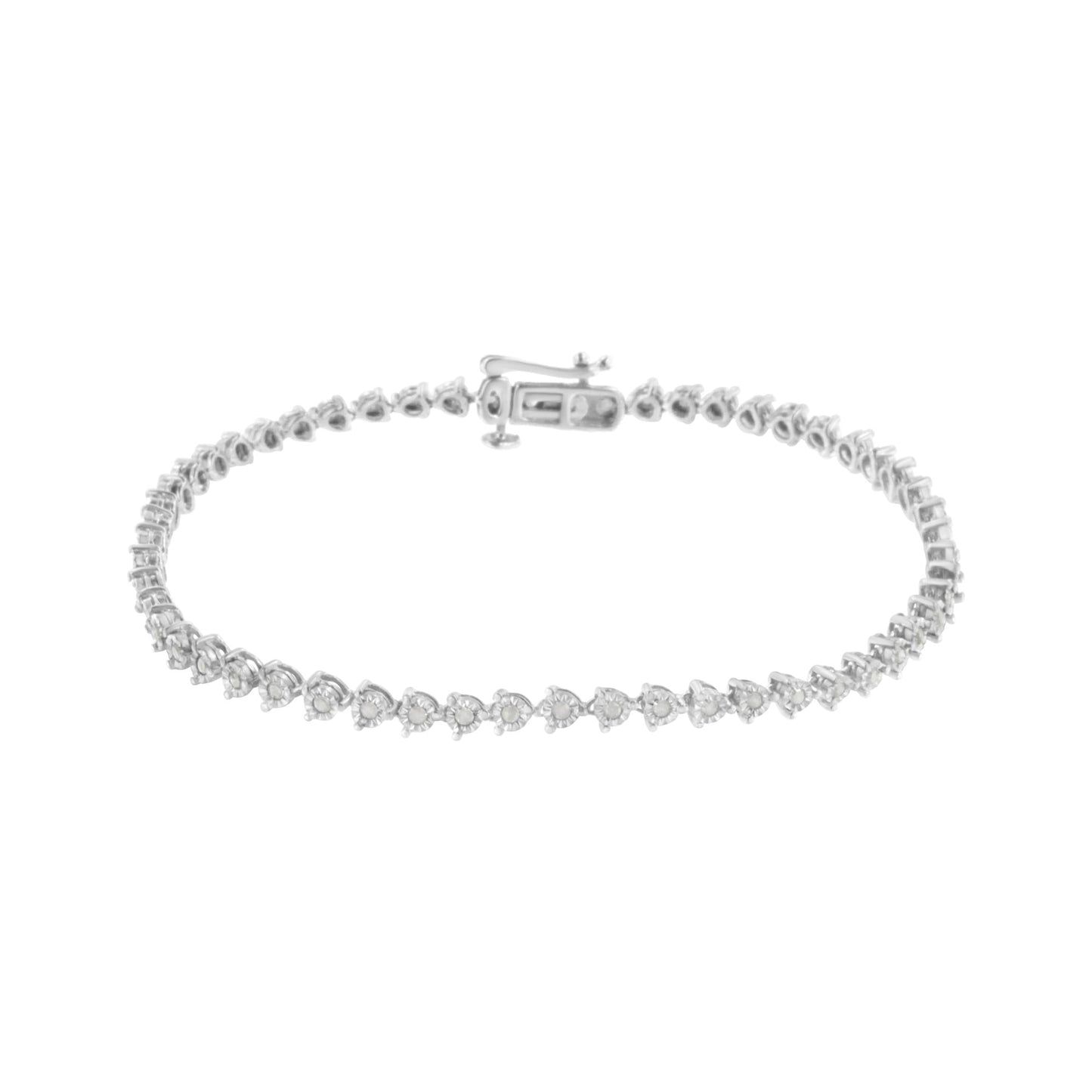 .925 Sterling Silver 1/2 cttw 3 Prong Set Diamond Martini Style Tennis Bracelet (I-J Clarity, I3 Color) - Size 7.25"