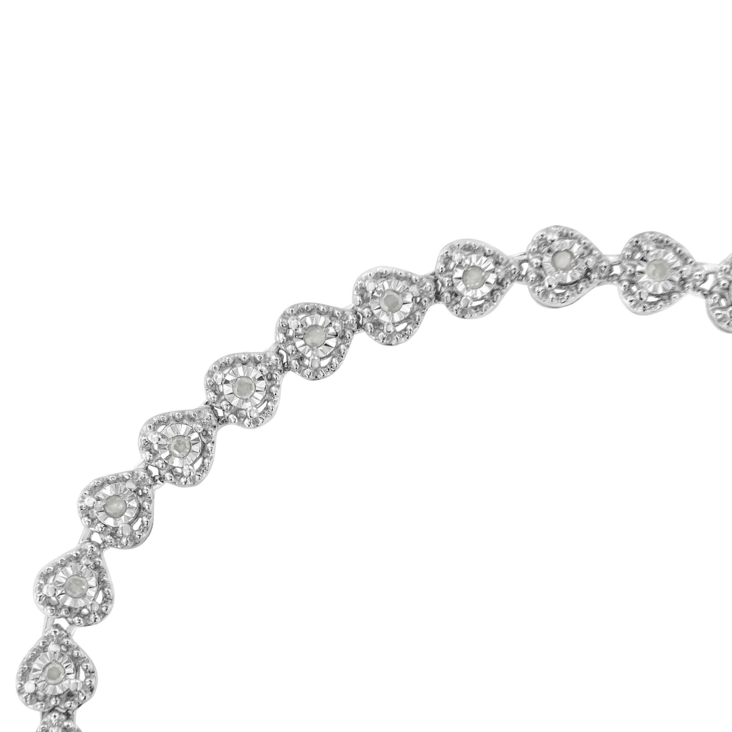 .925 Sterling Silver 1/4 cttw Round-Cut Diamond Heart Link Bracelet (I-J Clarity, I3 Color) - Size 7.25"