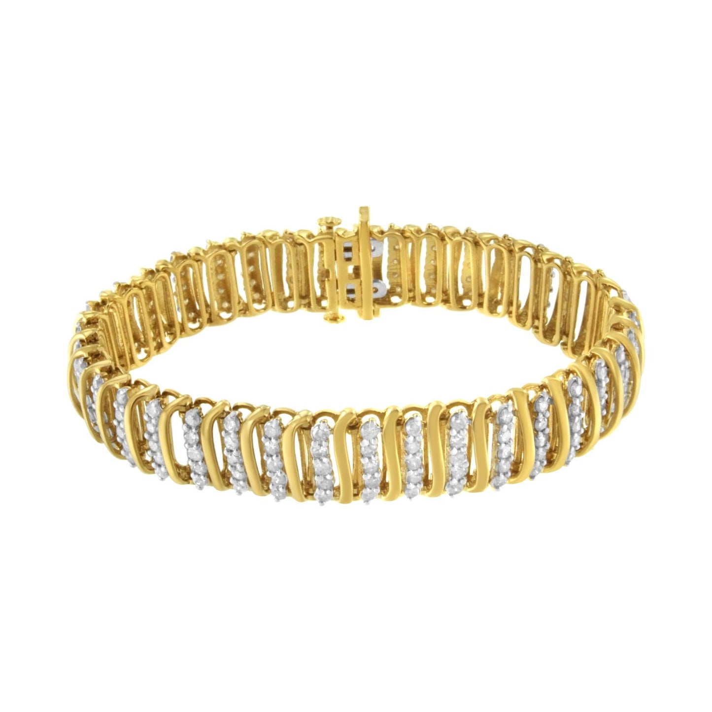 10K Yellow Gold over .925 Sterling Silver 5.0 Cttw Diamond S Shaped Wave Link Two Tone 7” Tennis Bracelet (I-J Color, I2-I3 Clarity)