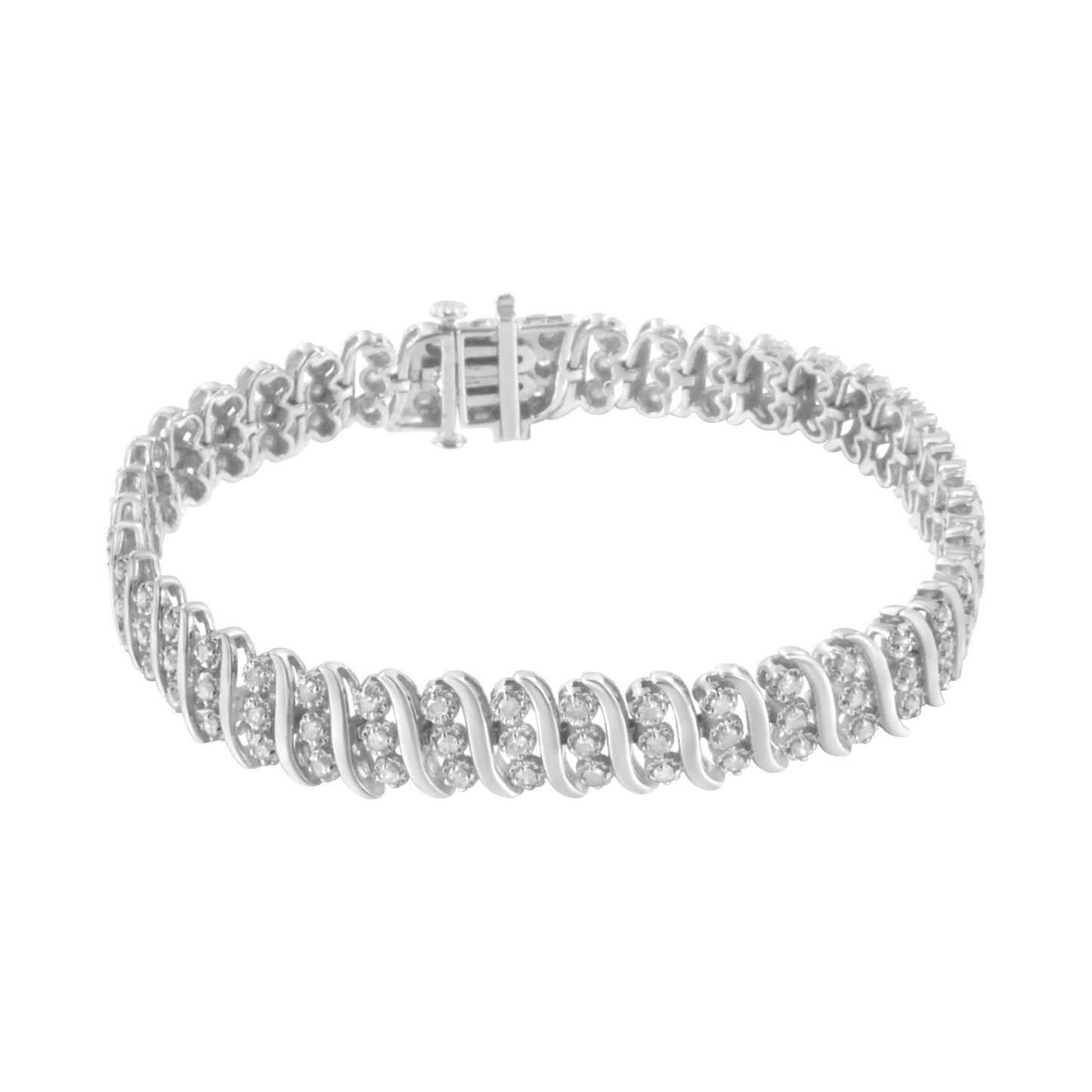 Sterling Silver 2 cttw Diamond Link Double Row Bracelet (I-J, I2-I3)