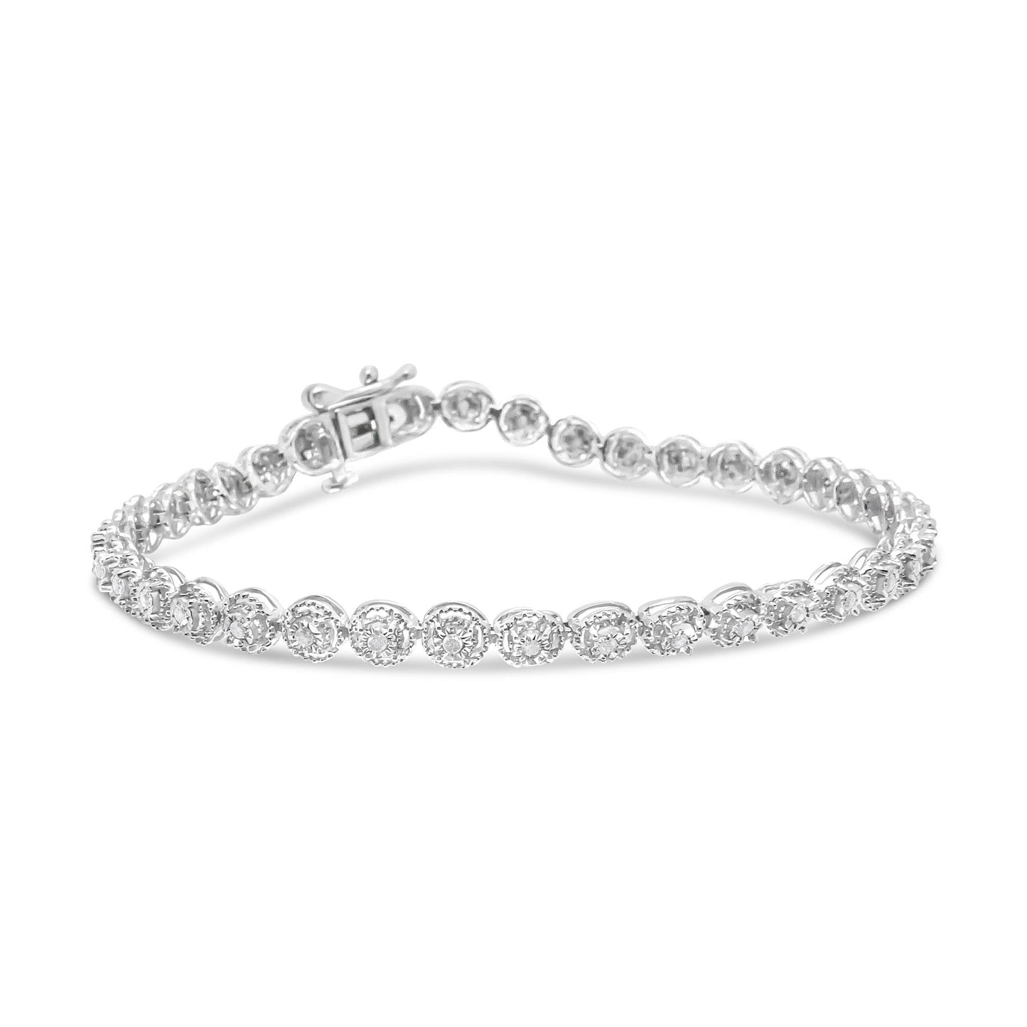 .925 Sterling Silver 1/2 cttw Miracle Set Diamond Milgrain Style Link Bracelet (I-J, I3-Promo) - Size 7.25"