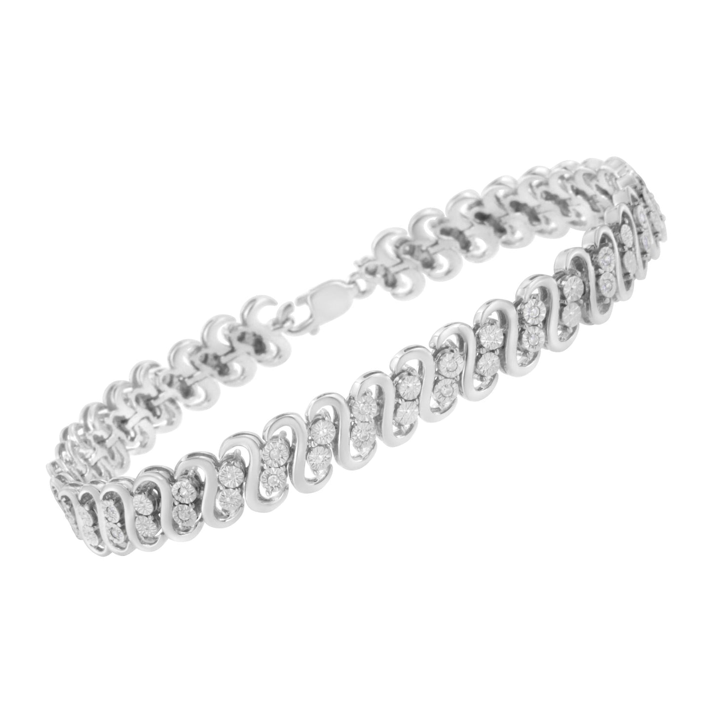 .925 Sterling Silver 1/4 Cttw Double Diamond S Link Tennis Bracelet (I-J, I2-I3) - 7.25"