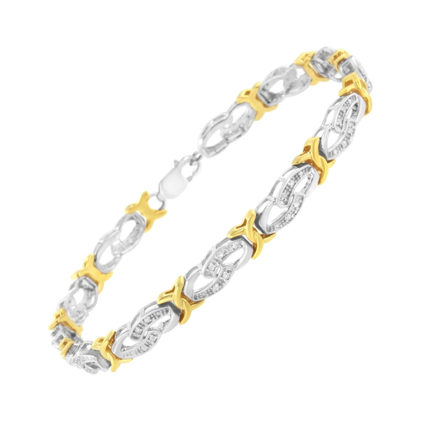 10k Yellow Gold Plated Sterling Silver 1/4 cttw Diamond Infinity and X Link Bracelet (I-J Clarity, I2-I3 Color) - Size 7.25"