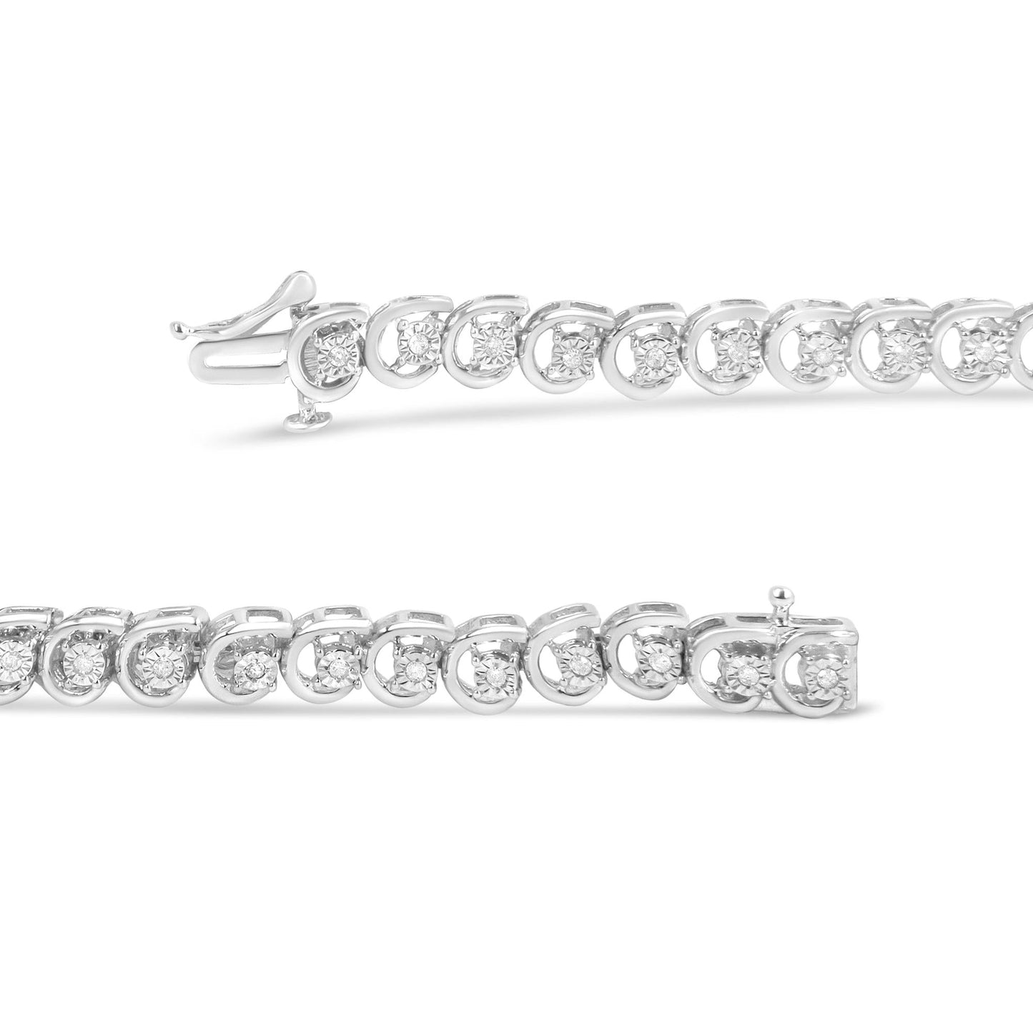 .925 Sterling Silver 1/4 Cttw Diamond "C" Link Bracelet (I-J Color, I2-I3 Clarity) - 7.25" Inches