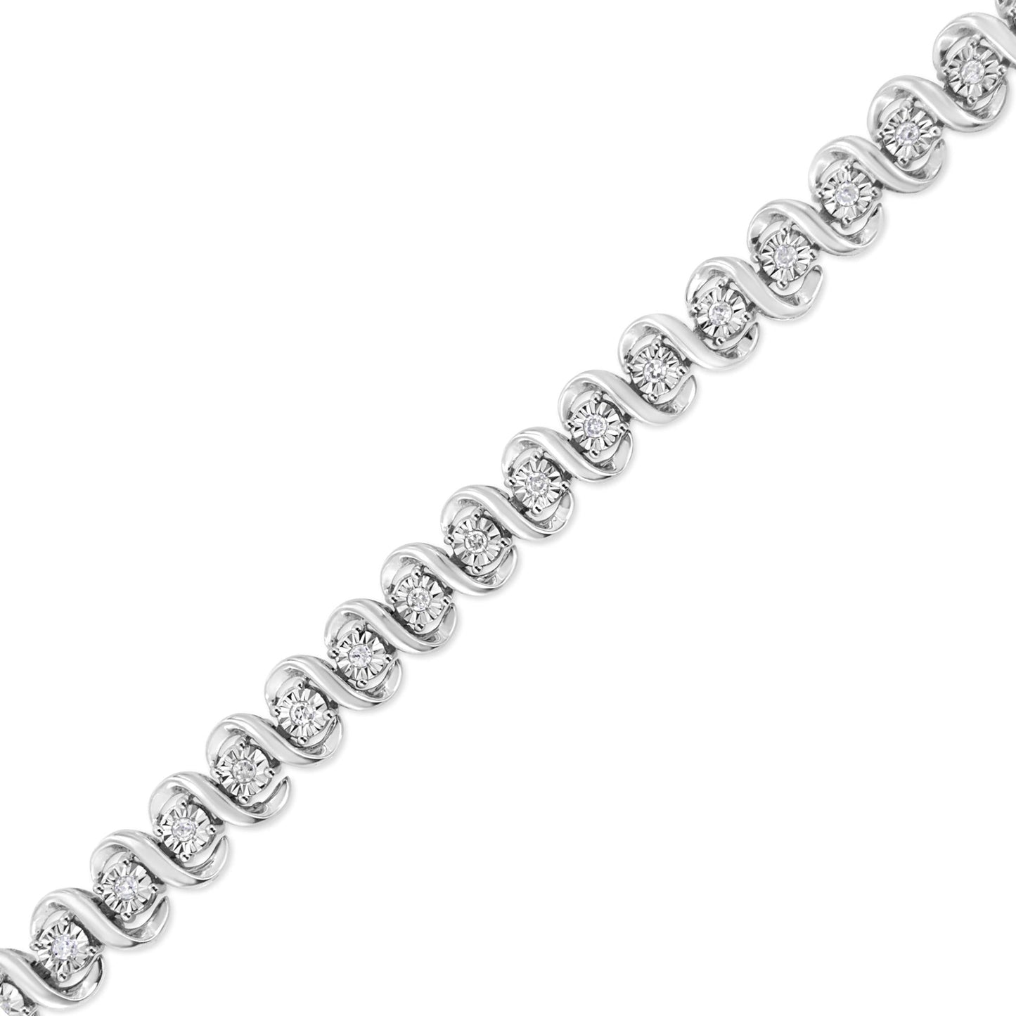 .925 Sterling Silver 1/2 Cttw Round-Cut Diamond Miracle Set "S" Link Bracelet - Size 7.50" - (I-J Color, I2-I3 Clarity)