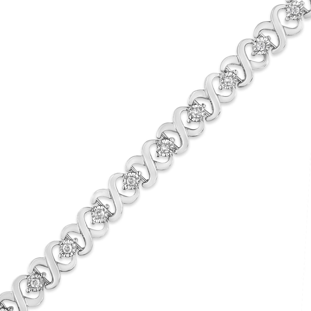 .925 Sterling Silver 1/3 Cttw Miracle Plate Round-Cut Diamond Infinity Link Bracelet  (I-J Color, I3 Clarity)  - Size 7.25"