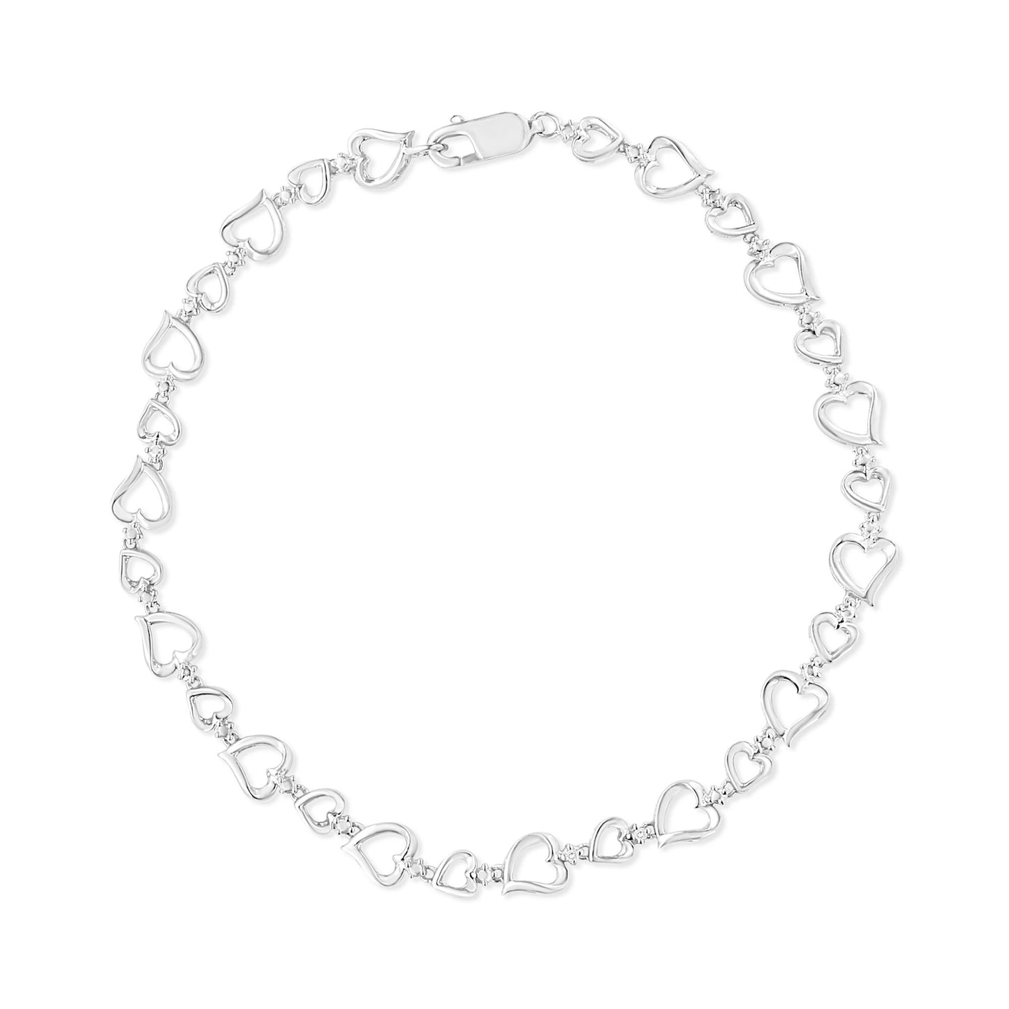 .925 Sterling Silver Prong Set Diamond Accent Alternating Heart Link Bracelet (I-J Color, I3 Clarity) - 7.25" Inches