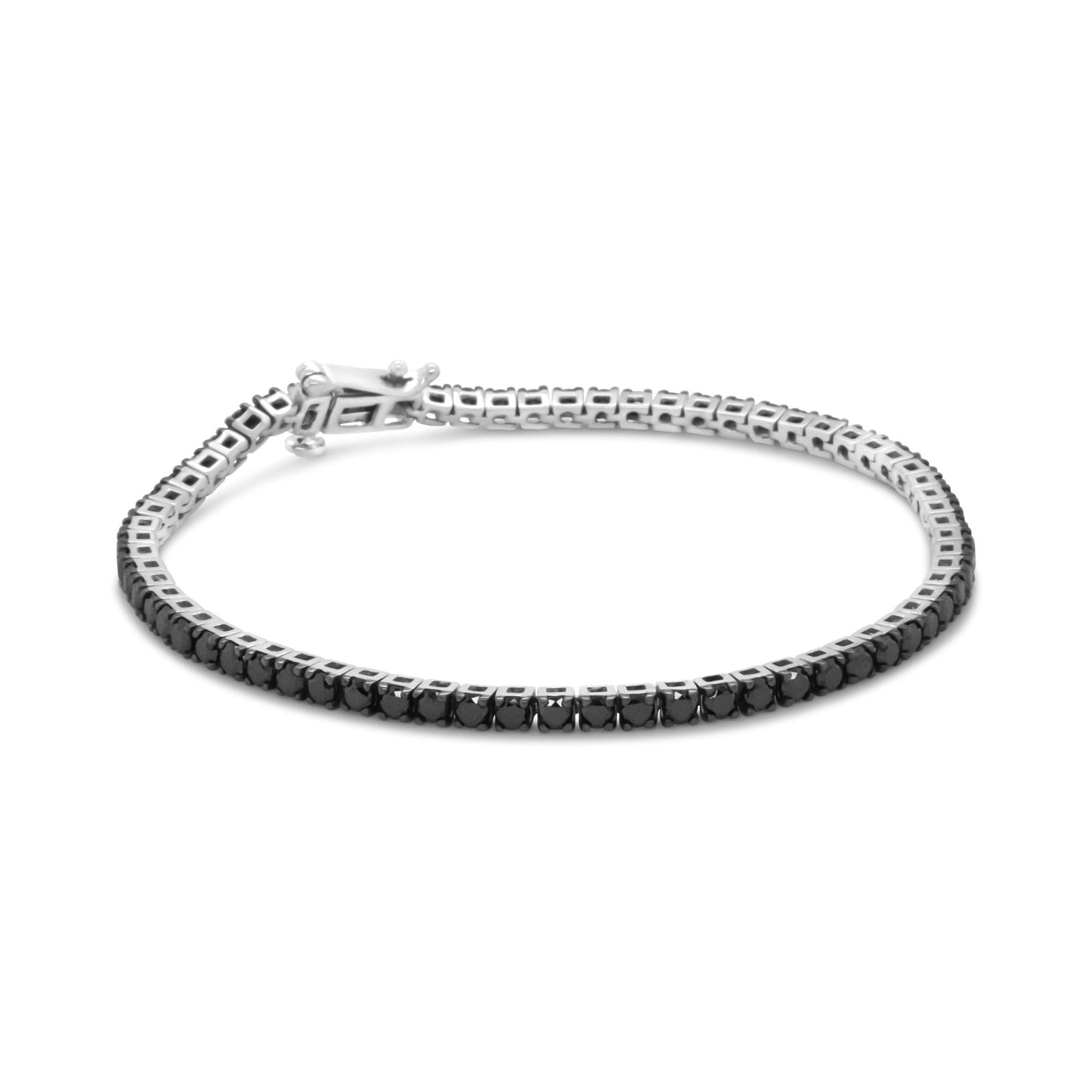 .925 Sterling Silver 4-Prong Set Treated Black Round-Cut Diamond Classic Tennis Bracelet (Black Color, I2-I3 Clarity) - 7.25"