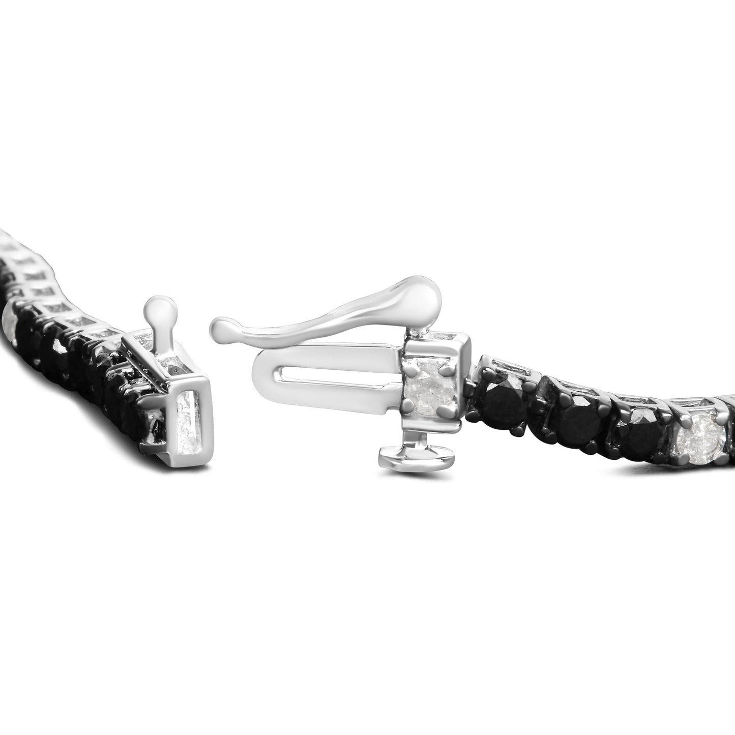 .925 Sterling Silver Black and White Diamond Tennis Bracelet (I-J Color, I2-I3 Clarity) - 7.25" Inches