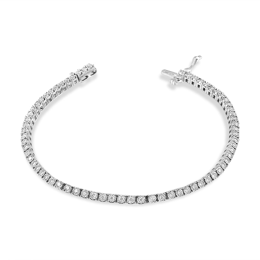 .925 Sterling Silver 1.0 Cttw Miracle Set Round-Cut Lab Grown Diamond Illusion Tennis Bracelet (F-G Color, VS2-SI1 Clarity) Size 7"