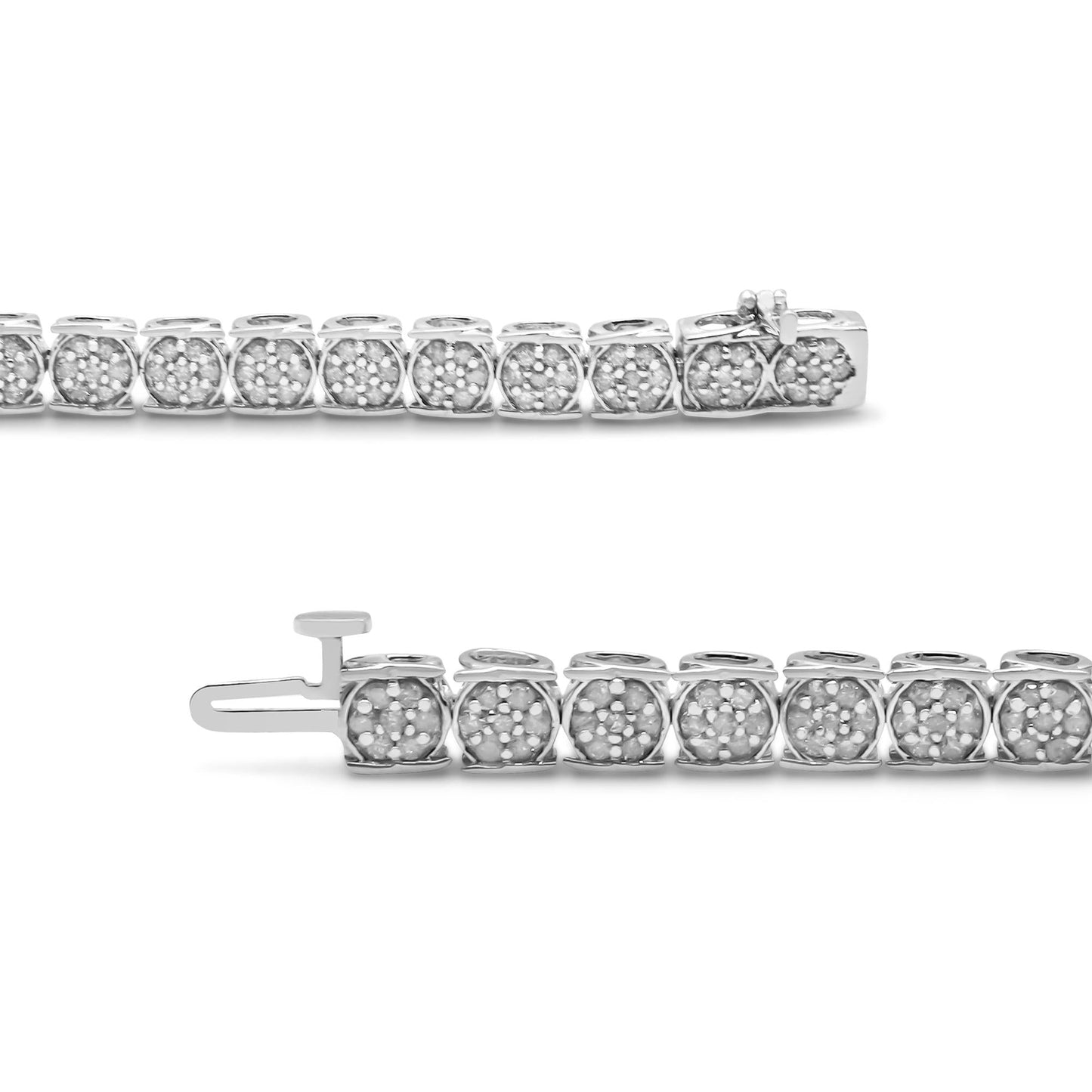 .925 Sterling Silver 3.00 Cttw Round Diamond Floral Cluster Link Bracelet (I-J Color, I3 Clarity) - 7.25"