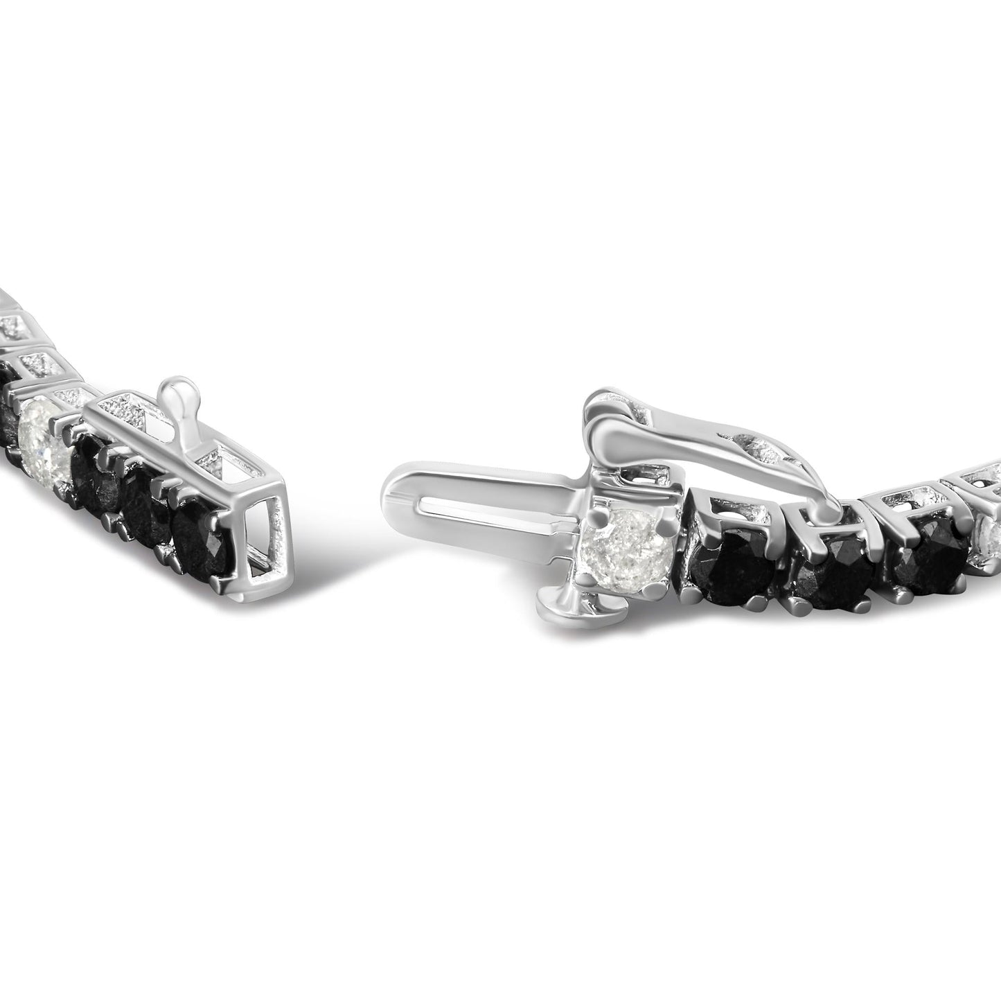 .925 Sterling Silver Black and White Diamond Tennis Bracelet (I-J Color, I2-I3 Clarity) - 7.25" Inches