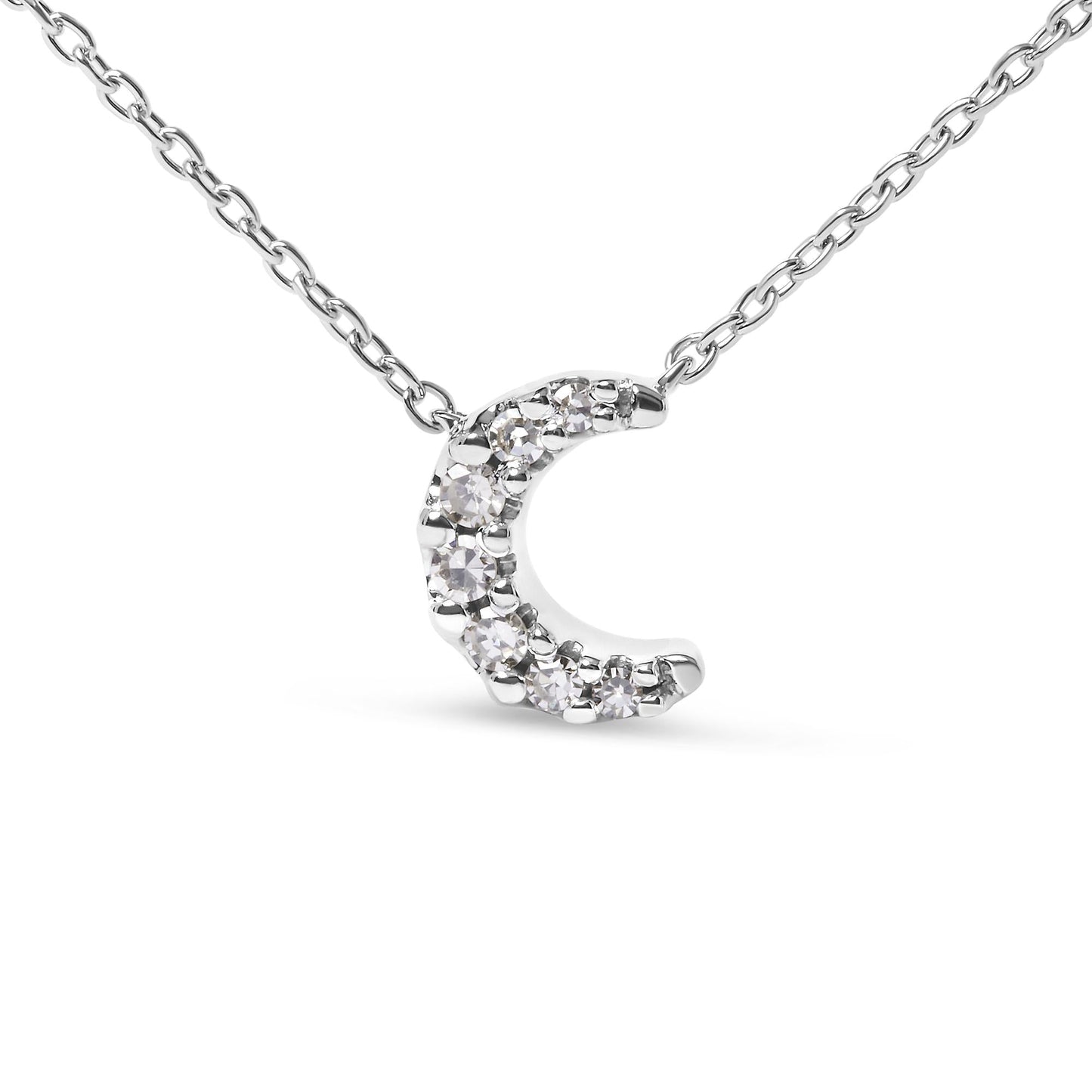 10K White Gold Diamond Accented Crescent Moon Shaped 18" Inch Pendant Necklace (H-I Color, I1-I2 Clarity)