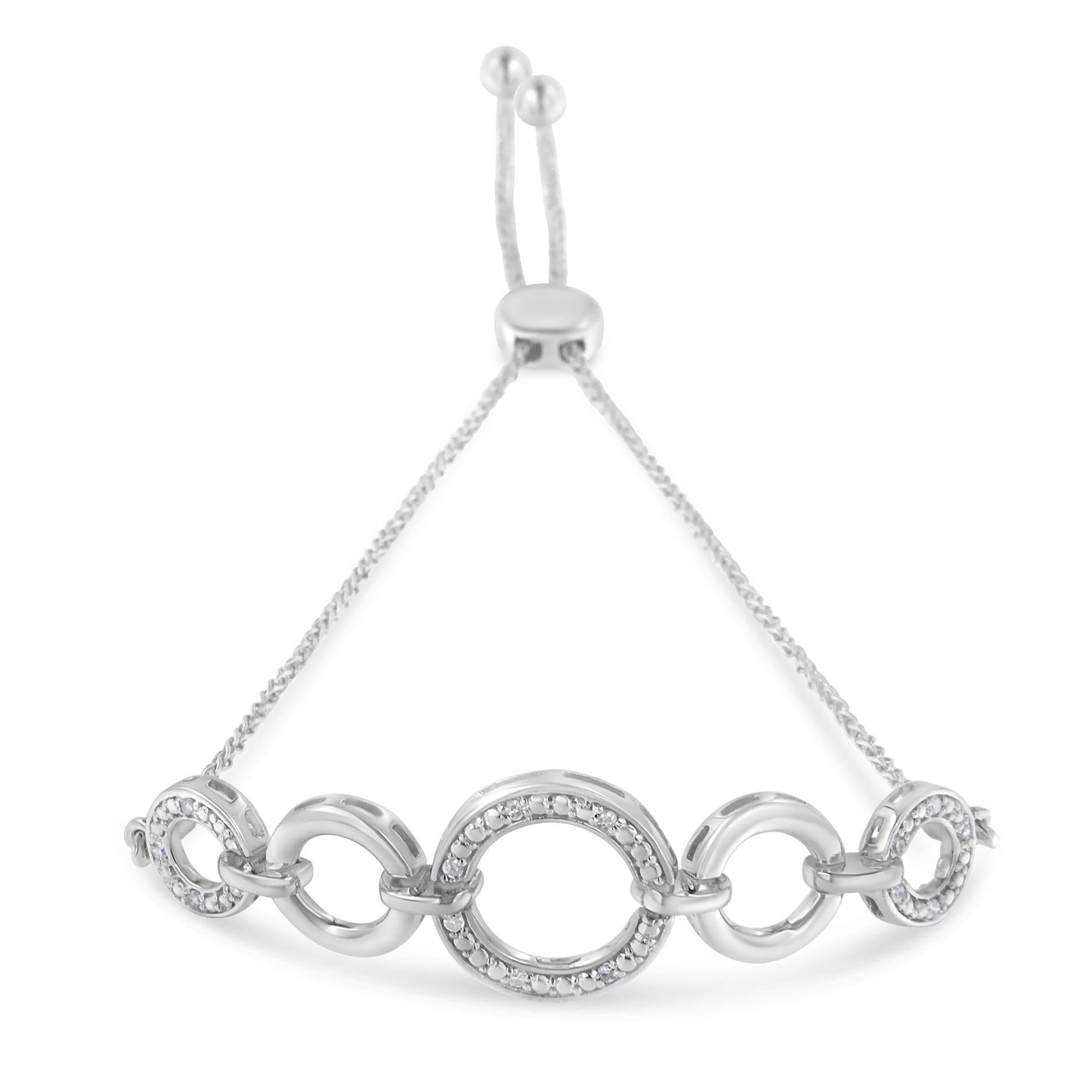 .925 Sterling Silver Diamond Accented Graduated Infinity Open Circle 6”-9” Adjustable Bolo Bracelet (H-I Color, I2-I3 Clarity)