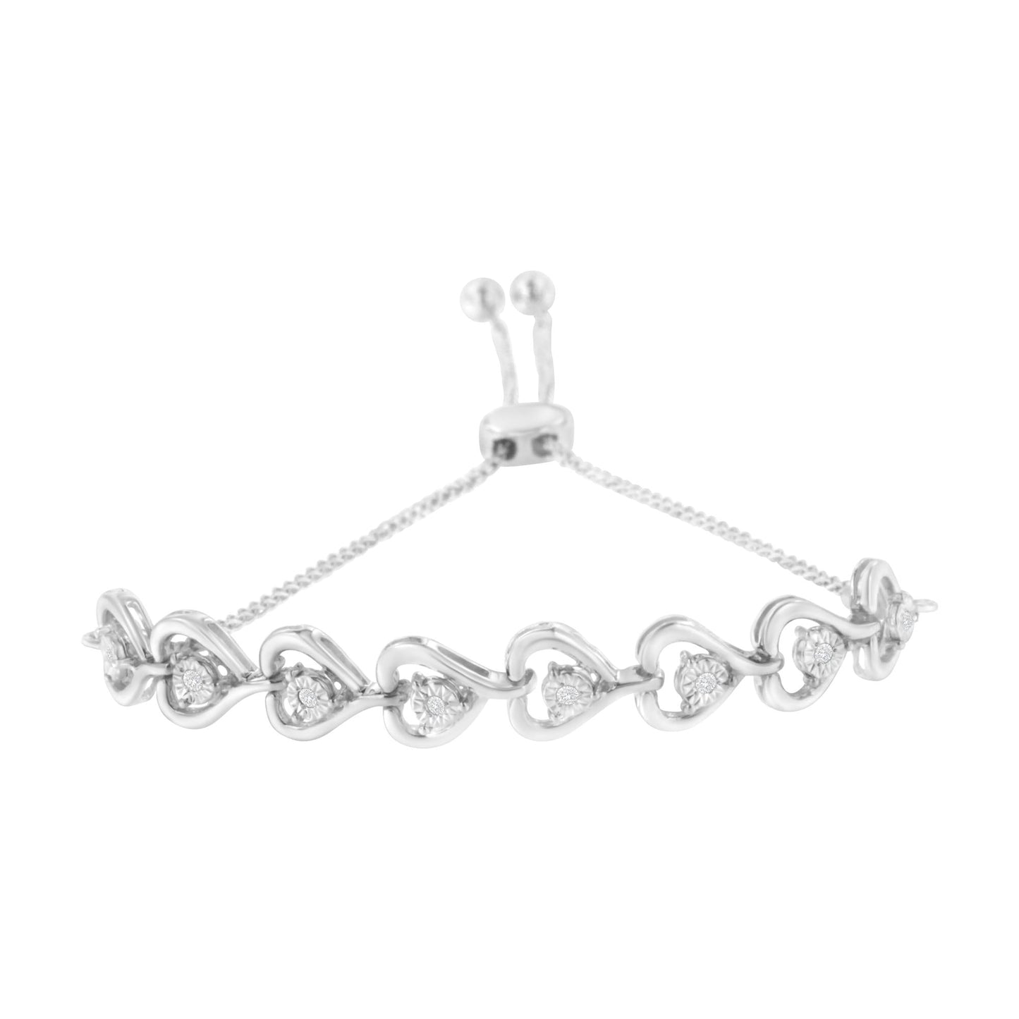 Sterling Silver Diamond Woven Heart Bolo Bracelet (0.1 cttw, H-I Color, I2-I3 Clarity)