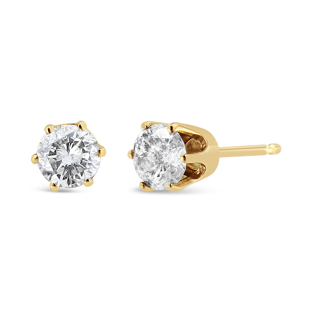 14K Yellow Gold Diamond Solitaire 6 Prong Stud Earrings (3/4 cttw, I-J Color, I2-I3 Clarity)